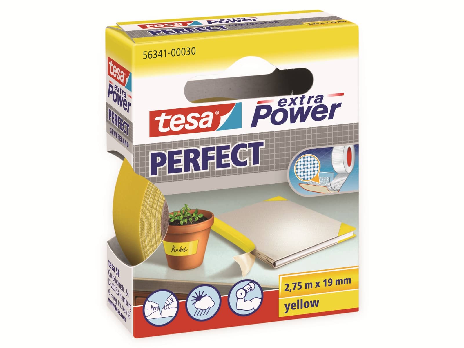TESA extra Power® Perfect Gewebeband, gelb, 2,75m:19mm, 56341-00030-03