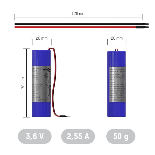 ANSMANN Li-Ion Akkupack mit Ausgangskabel, 1S1P, 9,1 Wh, 3,6 V, 2550 mAh, blau