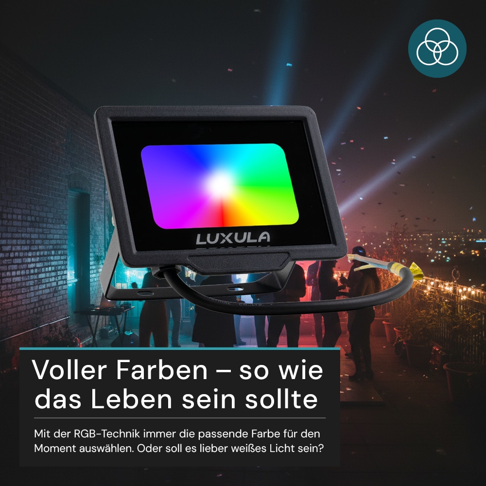 LUXULA RGB LED-Fluter LX400181, 20W, IP65, schwarz, mit Fernbedienung