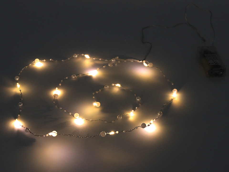 Micro-LED-Lichterkette, Perle, 3 V, 15 LEDs, silberdraht, warmweiß, 1,90 m
