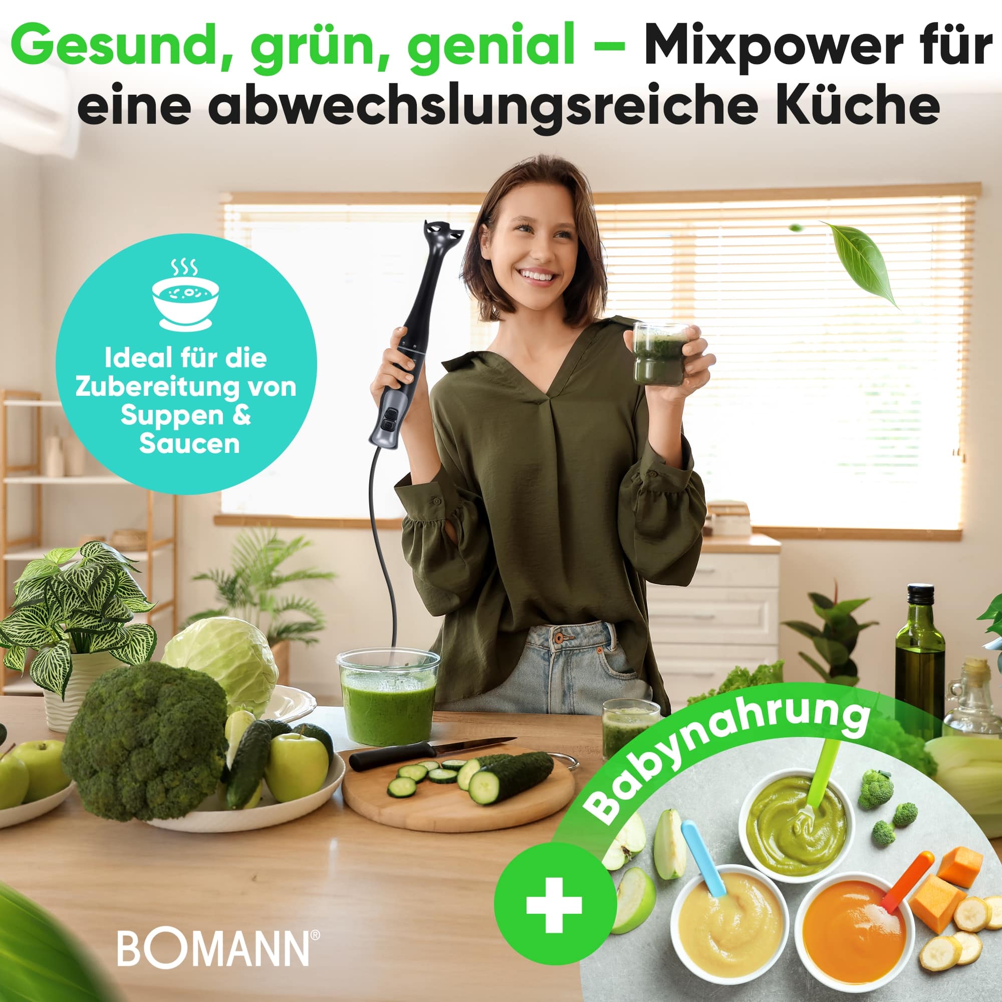 BOMANN Stabmixer SM 6081 CB, 350 W, Schwarz, Edelstahl