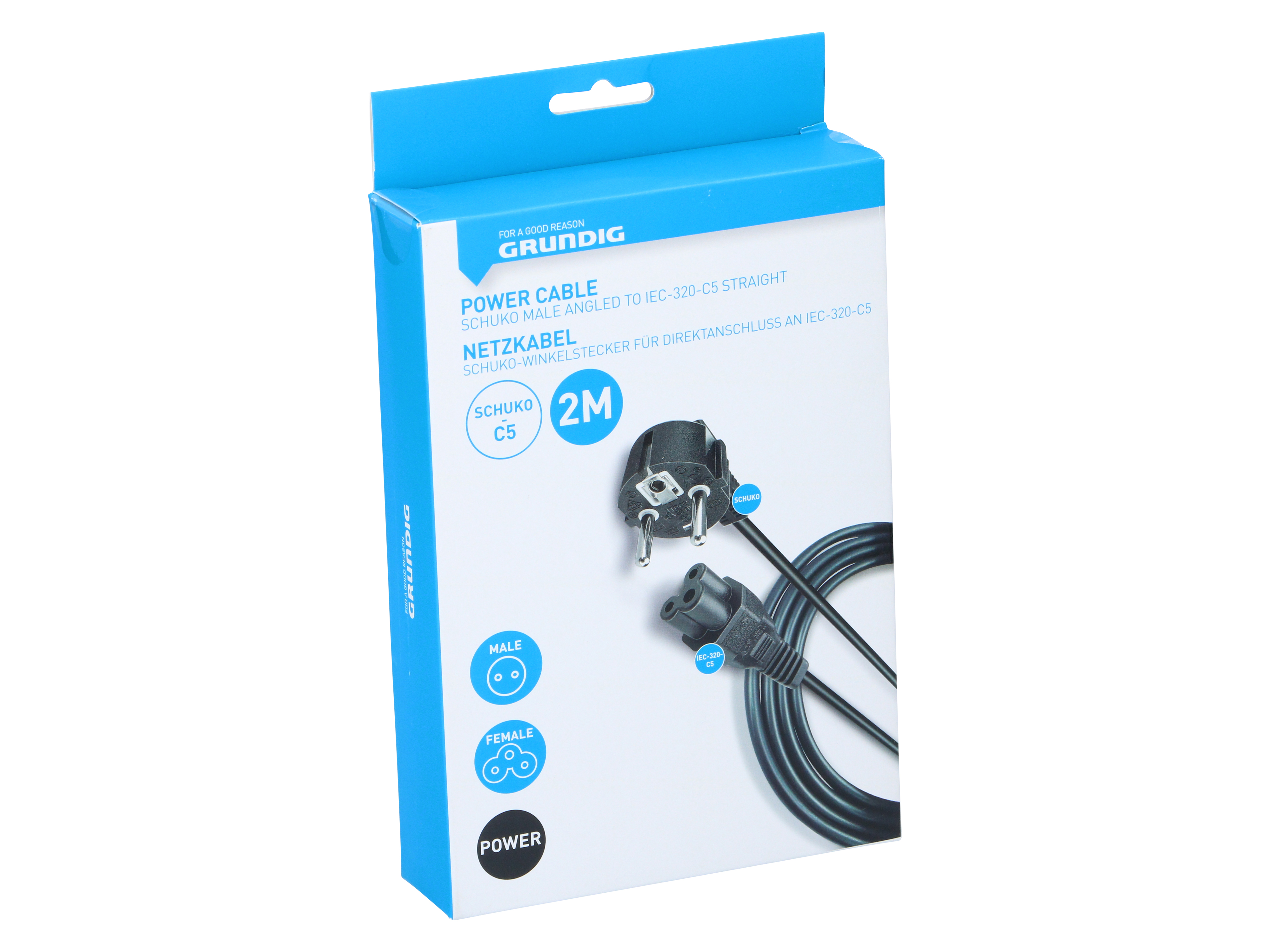 Netzkabel, GRUNDIG, Kleeblattstecker, 2m, schwarz