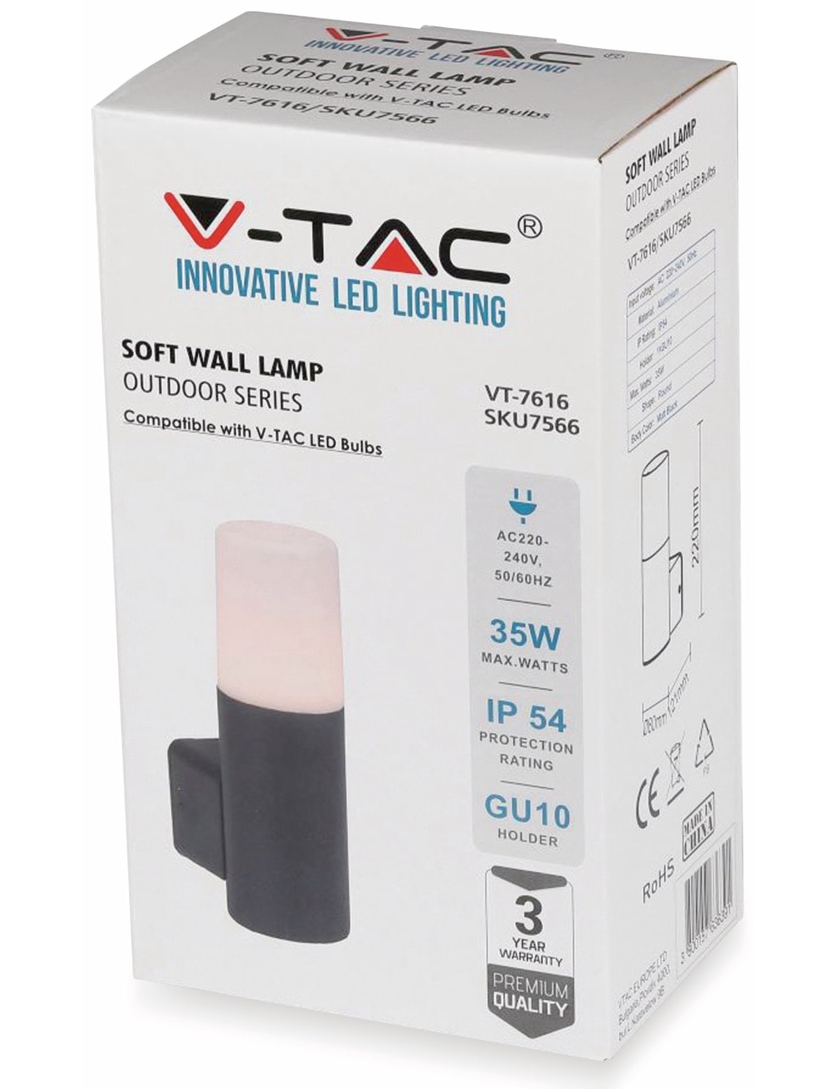 V-TAC Wandleuchte VT-7616, IP54, GU10, 250mm, VT-7566 V-TAC Wandleuchte VT-7616, IP54, GU10, 250mm, VT-7566