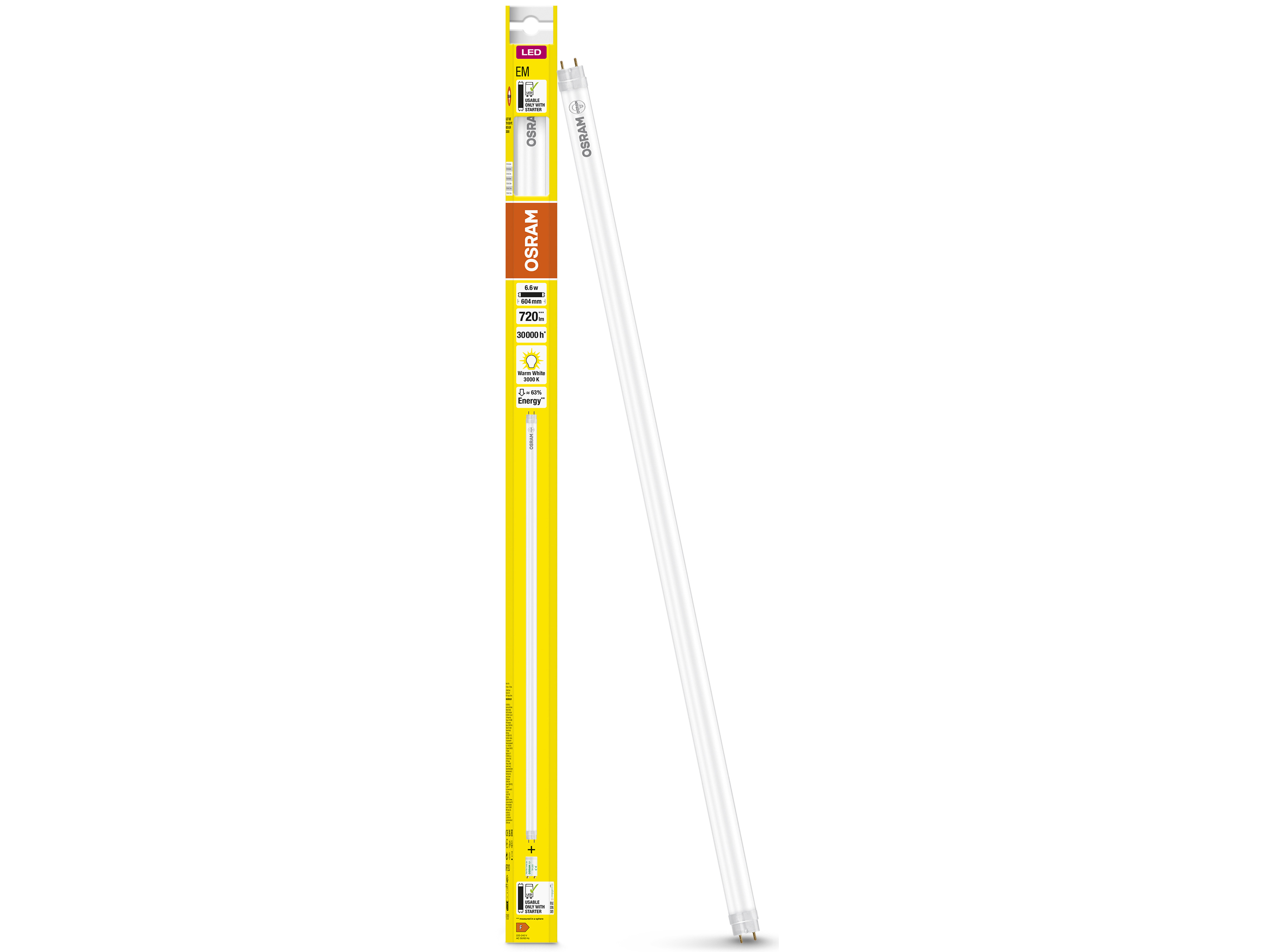 OSRAM LED-Röhre, T8, 600mm, G13, EEK: F, 6,6W, 720lm, 3000K, PC