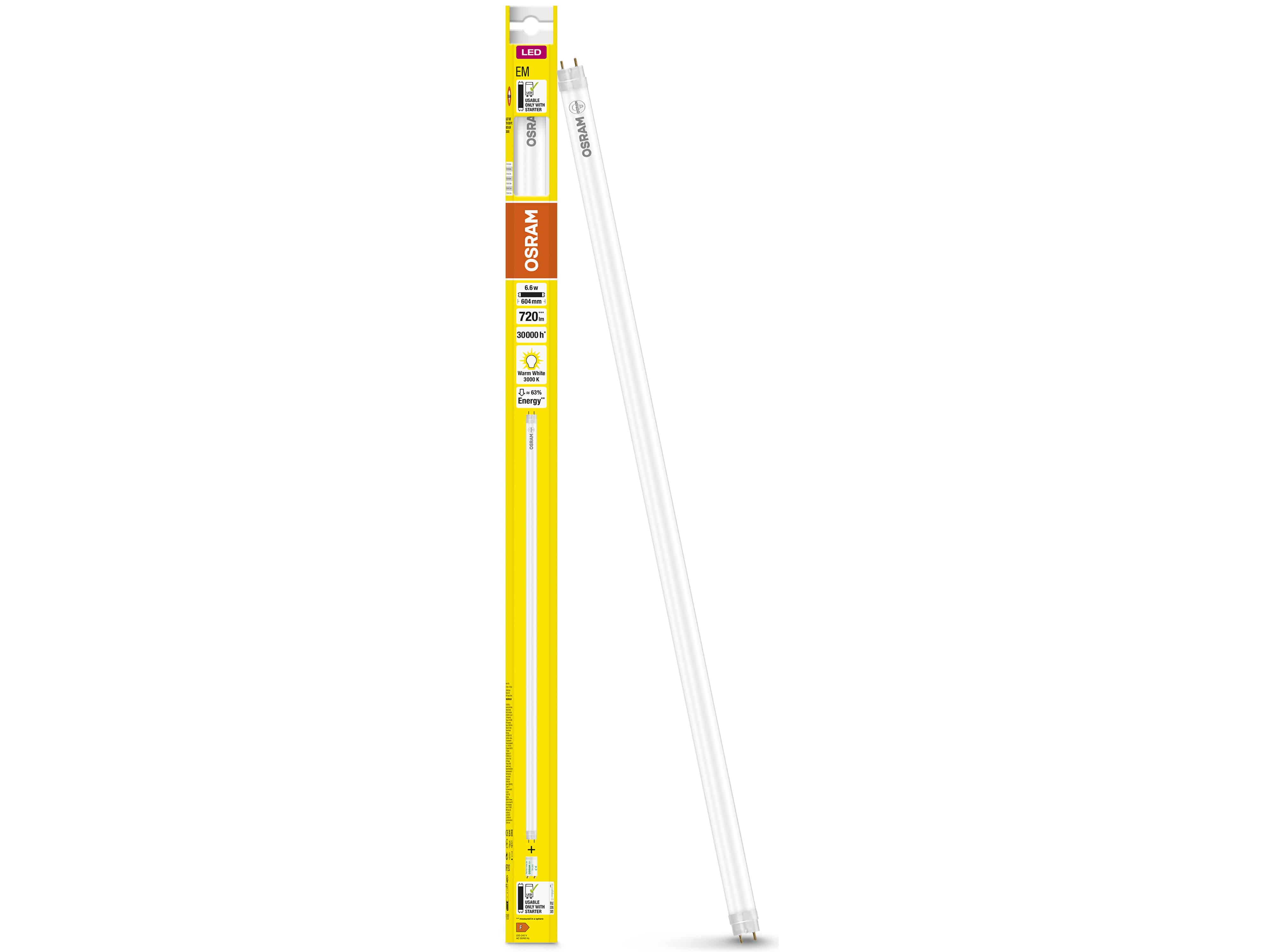 OSRAM LED-Röhre, T8, 600mm, G13, EEK: F, 6,6W, 720lm, 3000K, PC