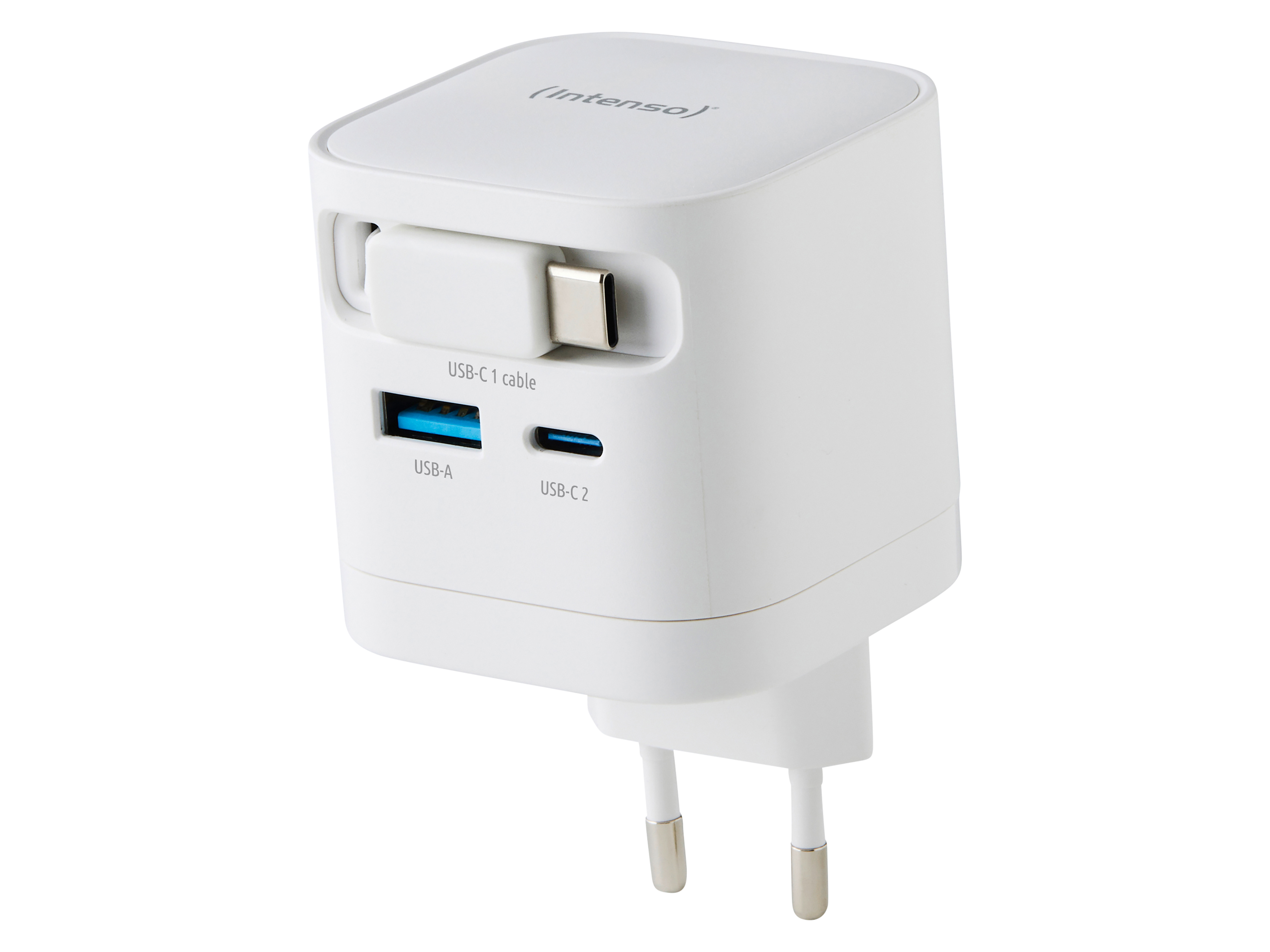 INTENSO Schnellladegerät, 65 W, ausziehbares USB-C Kabel, EU-Stecker, weiß INTENSO Schnellladegerät 7806520, 65 W, weiß