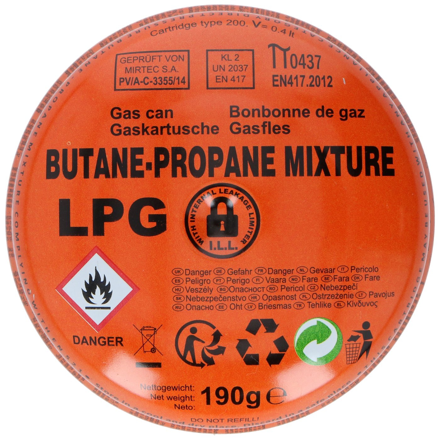 Gaskartusche, Butan/Propan, 190g