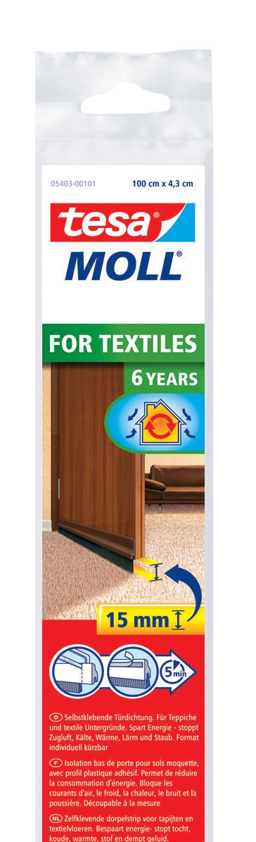 TESA tesamoll® STANDARD Türdichtschiene für Textilböden, 43 mm x 1 m, braun