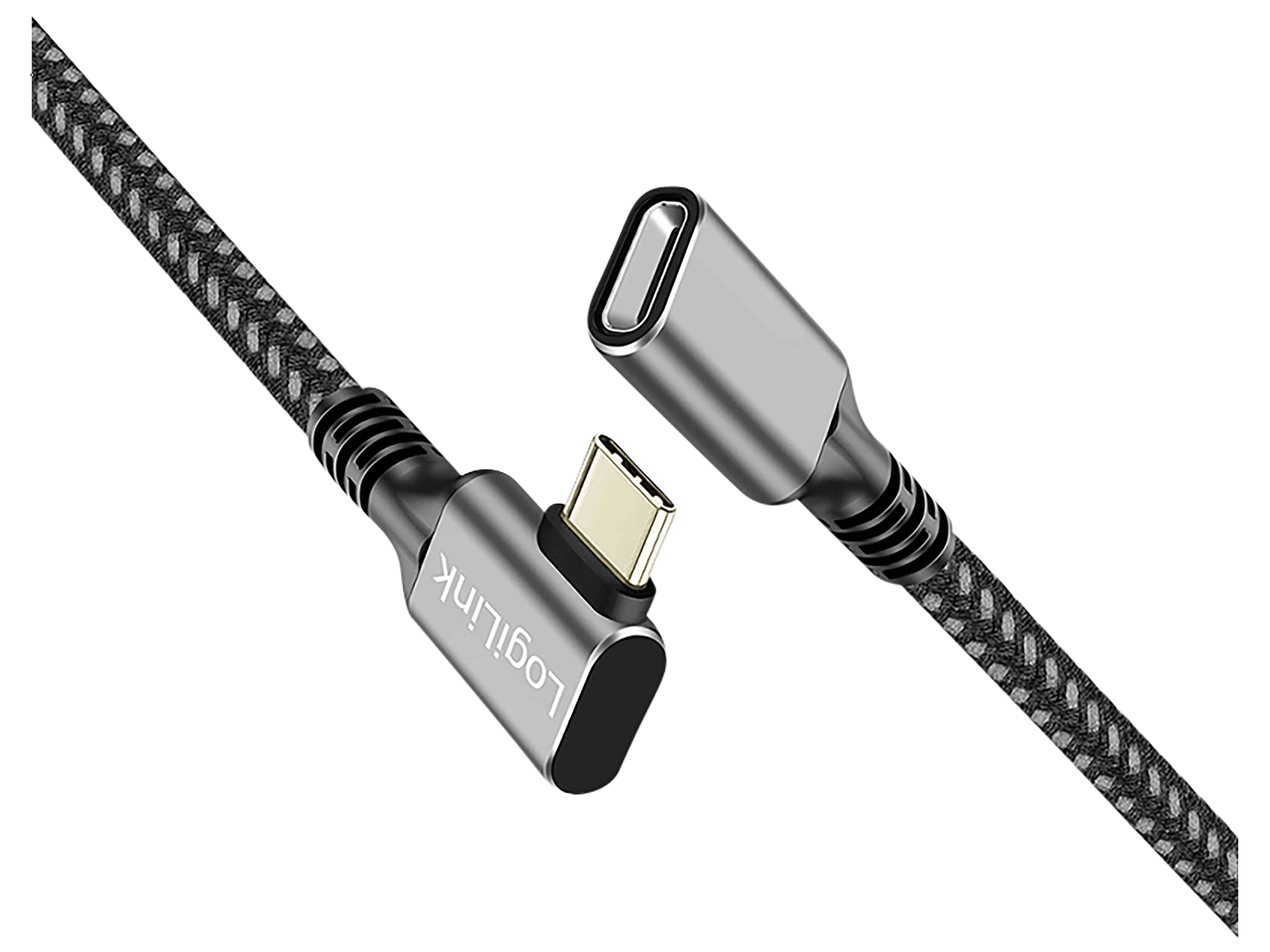 LOGILINK USB3.2 Kabel CUA0112 USB-C M 90°/USB-C F PD AV Alu 2m schwarz/grau LOGILINK USB3.2 Kabel CUA0112 USB-C M 90°/USB-C F PD AV Alu 0,5m schwarz/grau