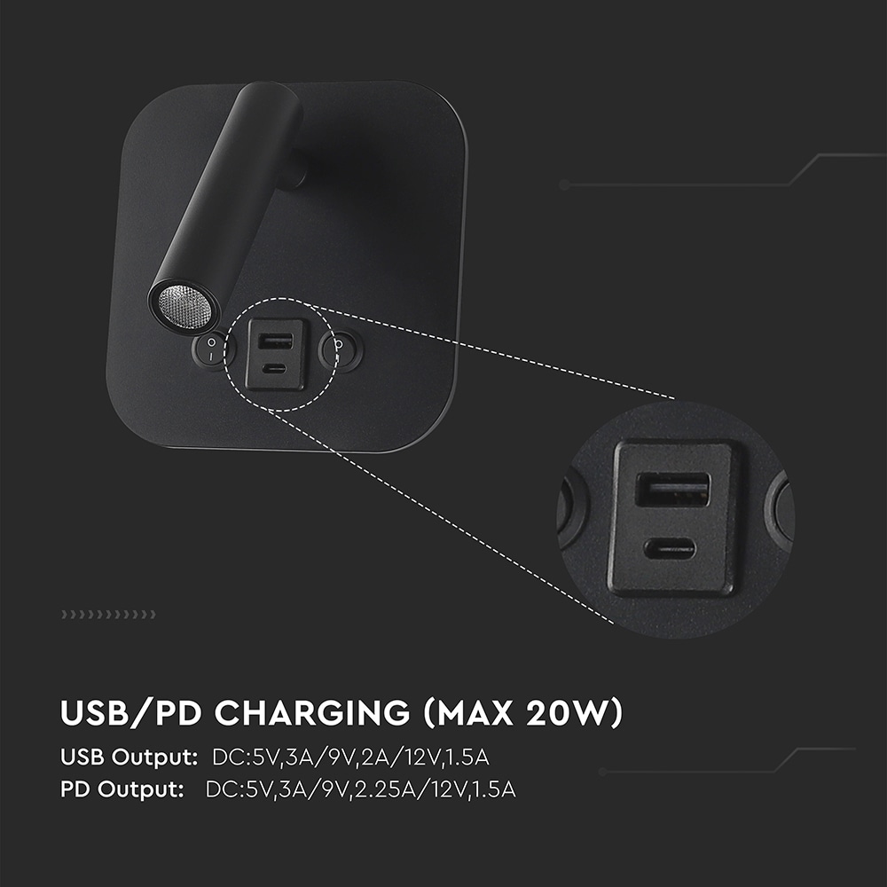 V-TAC LED-Wandleuchte VT-80068, 8W, 3000K, EEK: F, CREE Chip, 830lm, IP20, schwarz