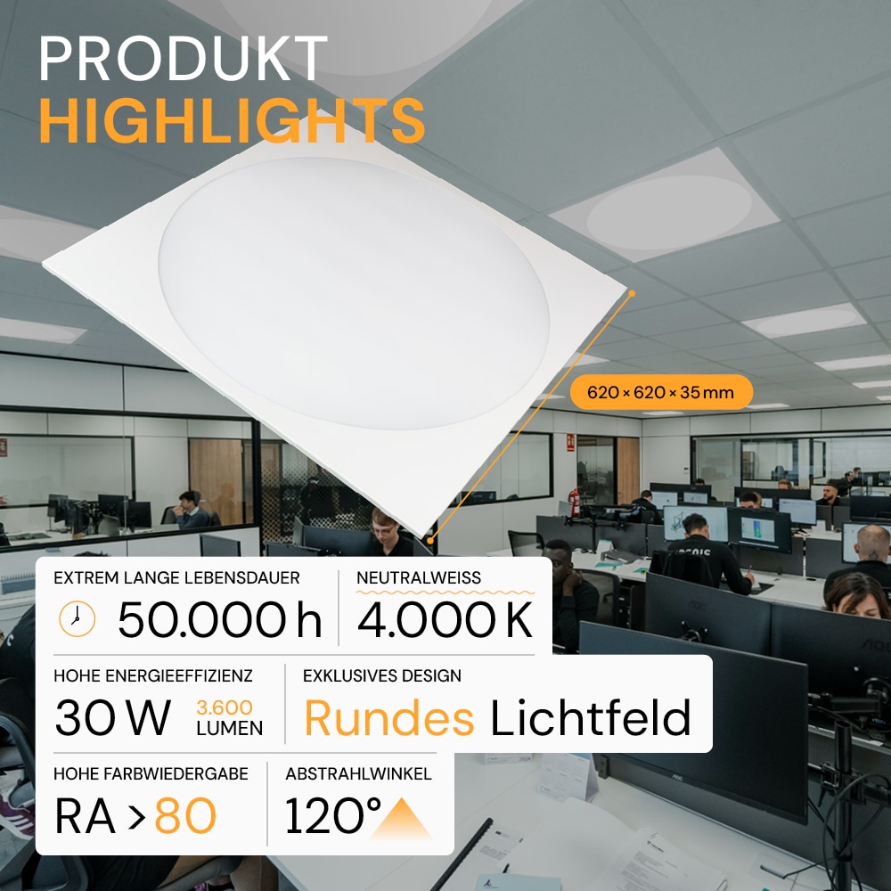 ENOVALITE LED-Panel, 30W, 4000K, EEK: E, 3600lm, IP20, runde Leuchtfläche, weiß