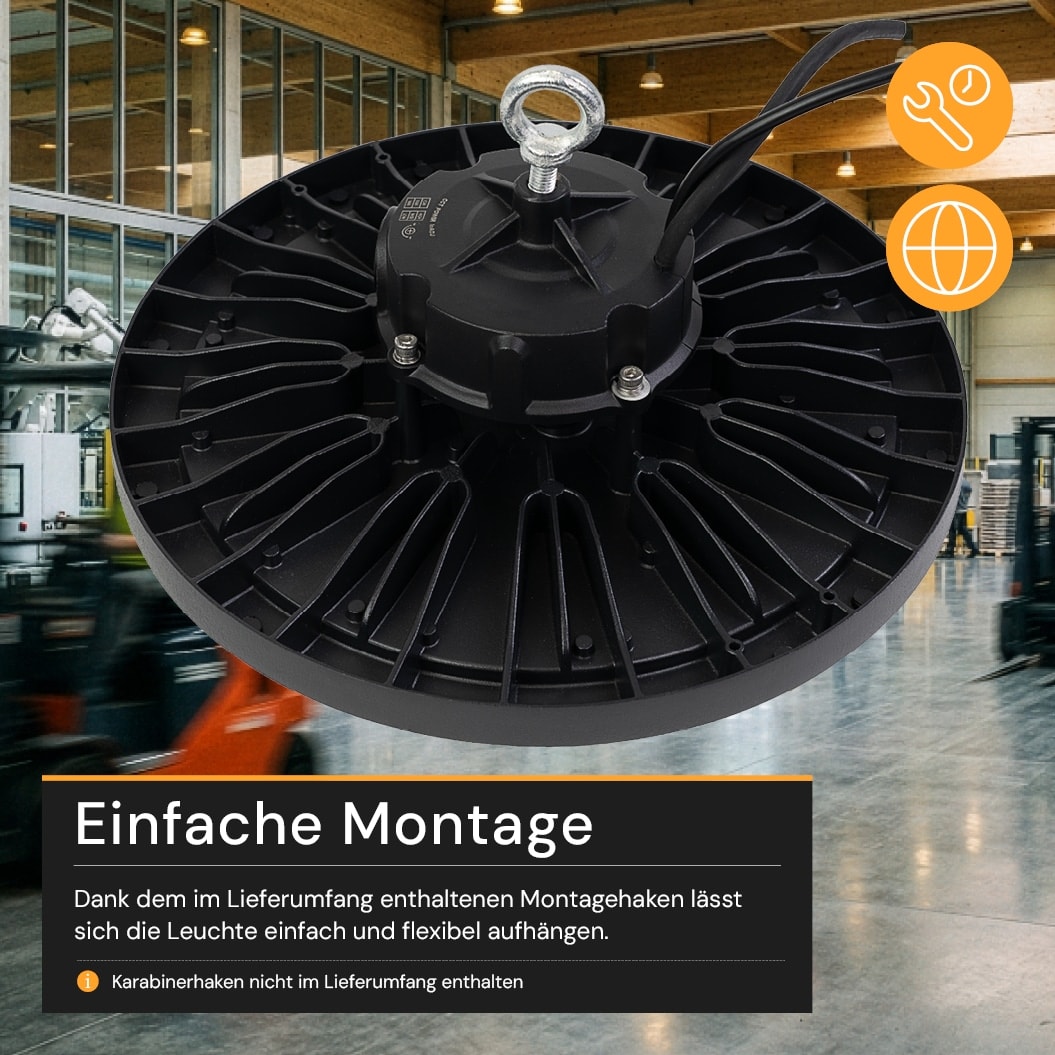 ENOVALITE LED-HighBay-Leuchte, UFO, 120...200 W, CCT, EEK: C, 19200...32000 lm, dimmbar, schwarz