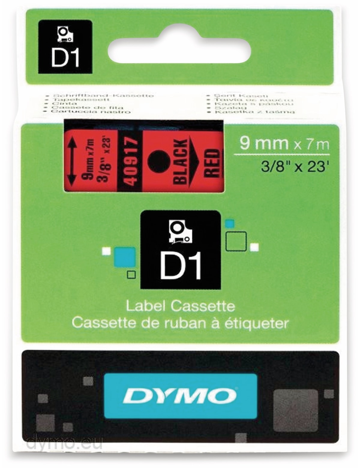 DYMO Beschriftungsband D1 für LabelManager, schwarz auf rot, Standard, 9 mm