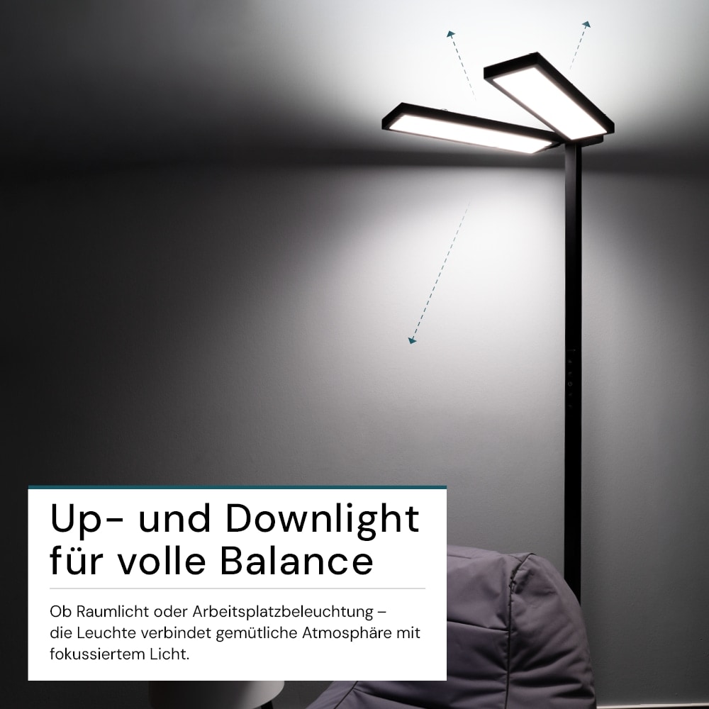 LUXULA LED-Büro-Stehleuchte, Up/Down, 120W, 4000K, EEK: F, 8500lm, IP20, dimmbar, schwarz