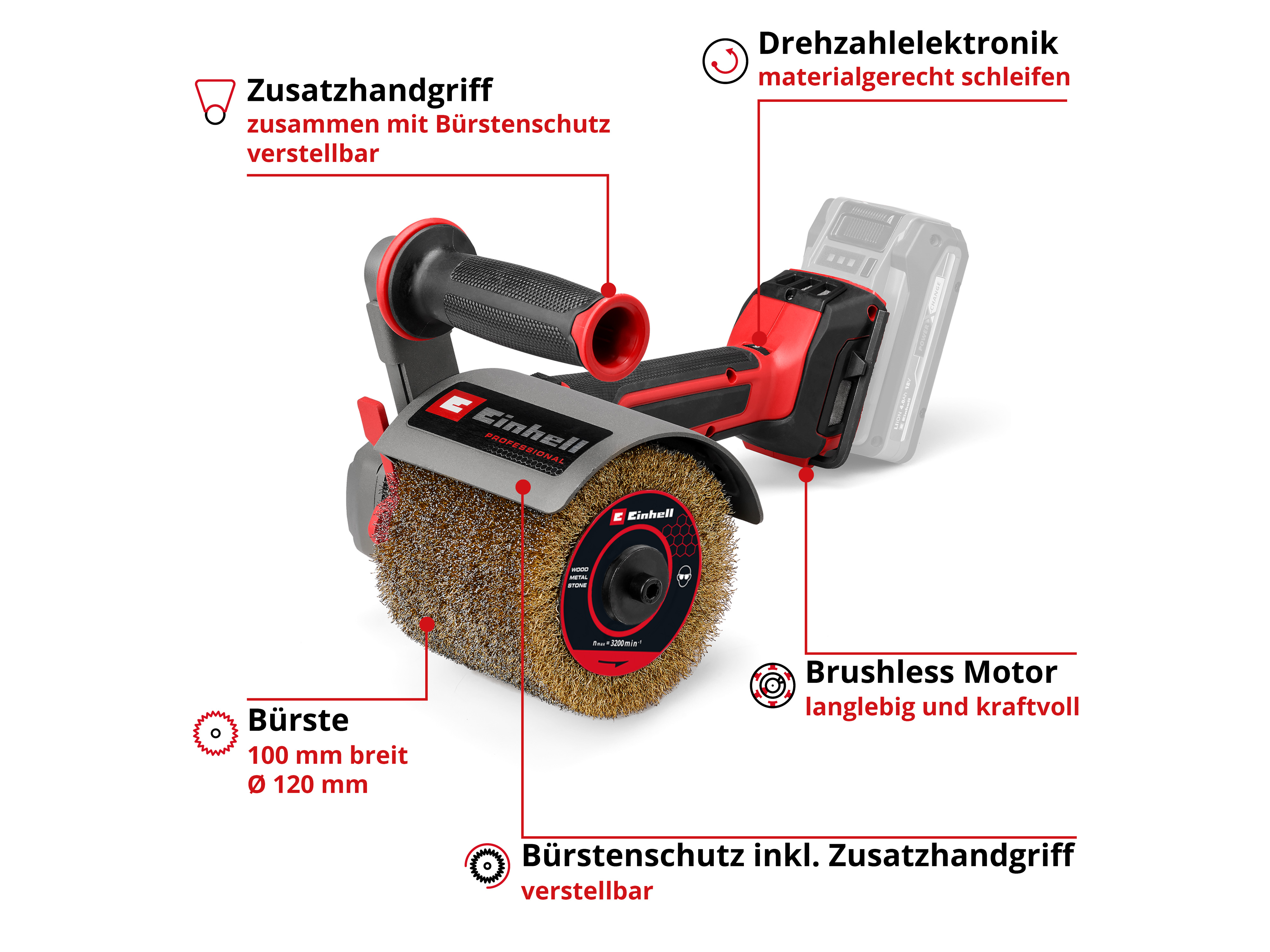 EINHELL PROFESSIONAL Akku-Bürstenschleifer TP-BR 18/32 Li BL, 4468000, Solo