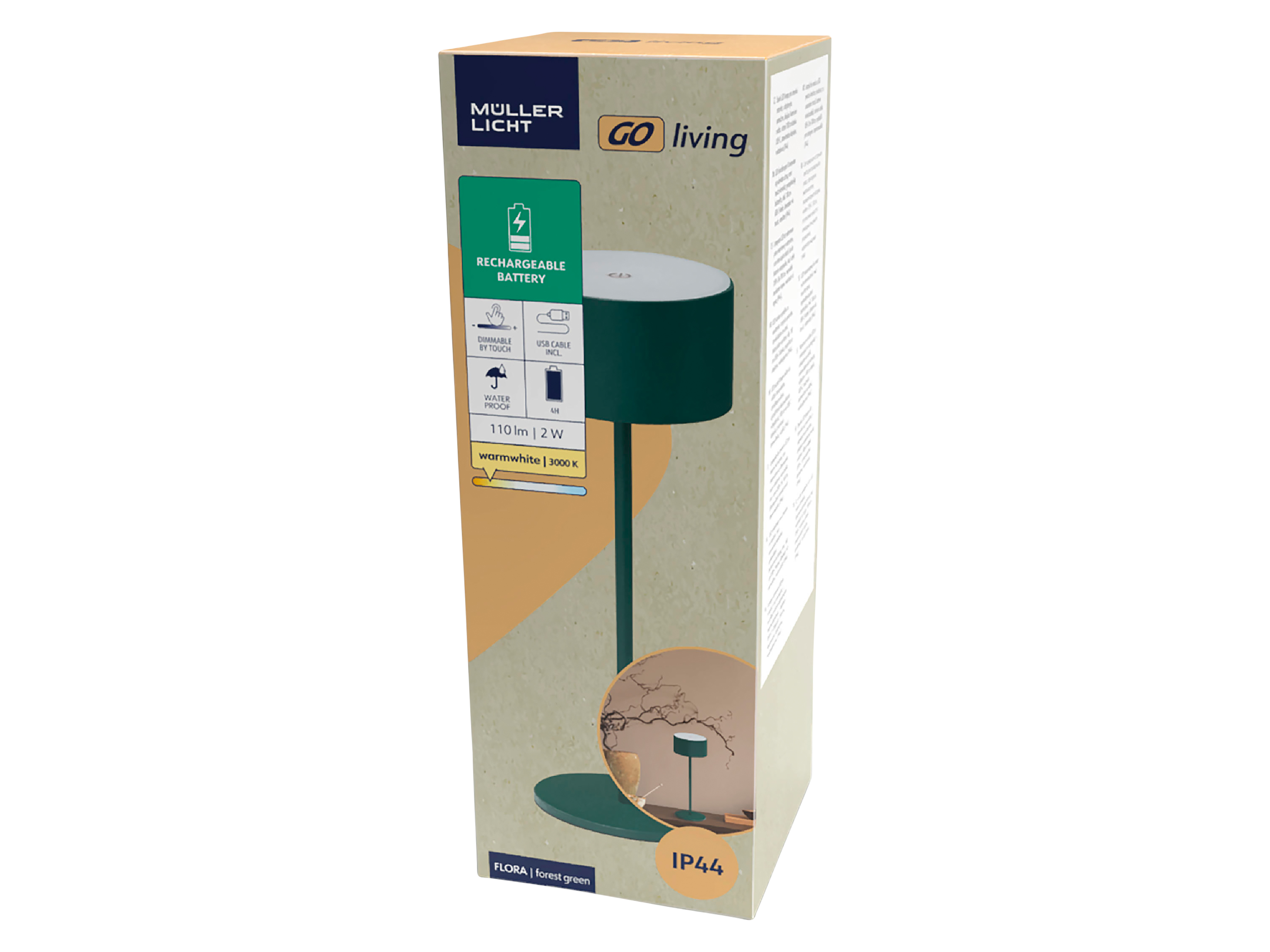 MÜLLER-LICHT LED-Akku-Tischleuchte Flora, 2 W, 110 lm, 3000 K, grün