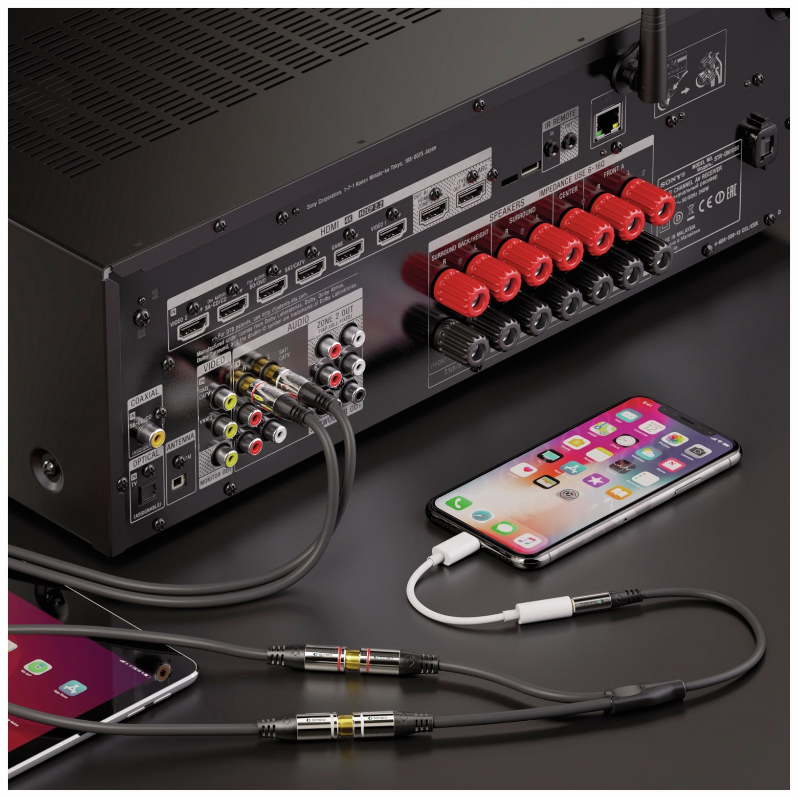 SONERO Audioadapter 0,20 m, Klinkenstecker auf 2x Cinchbuchse