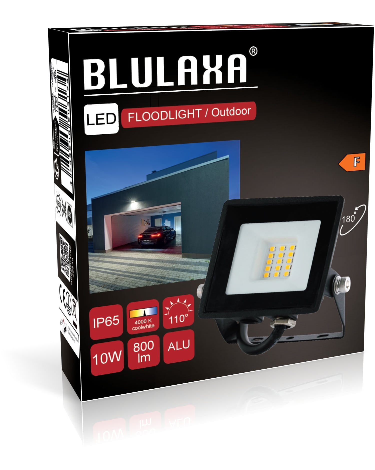 BLULAXA LED-Fluter, EEK: F, 10W, 800lm, 4000K, schwarz