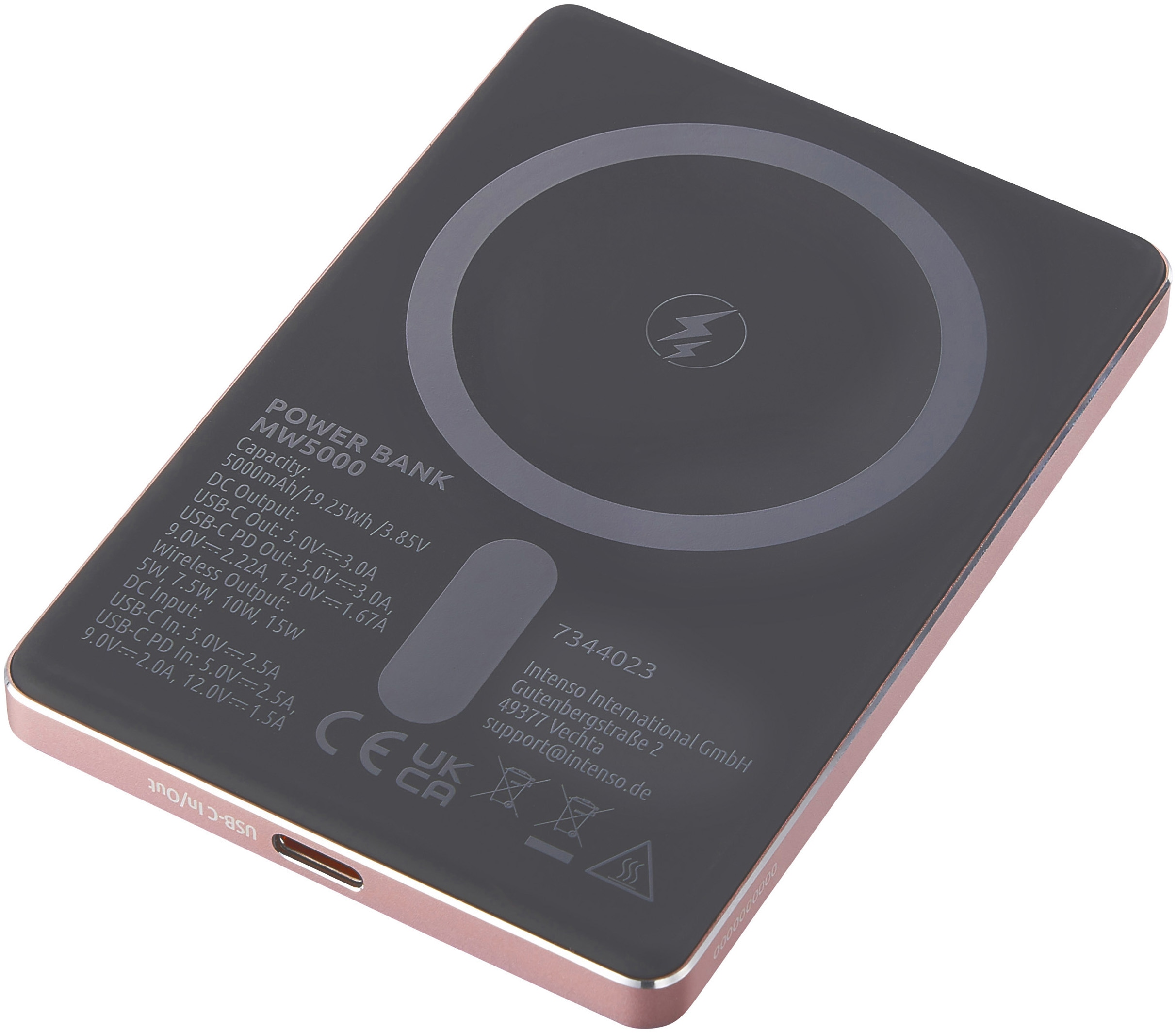 INTENSO Powerbank Magnetic Wireless, MW 5000, 5000 mAh, rose
