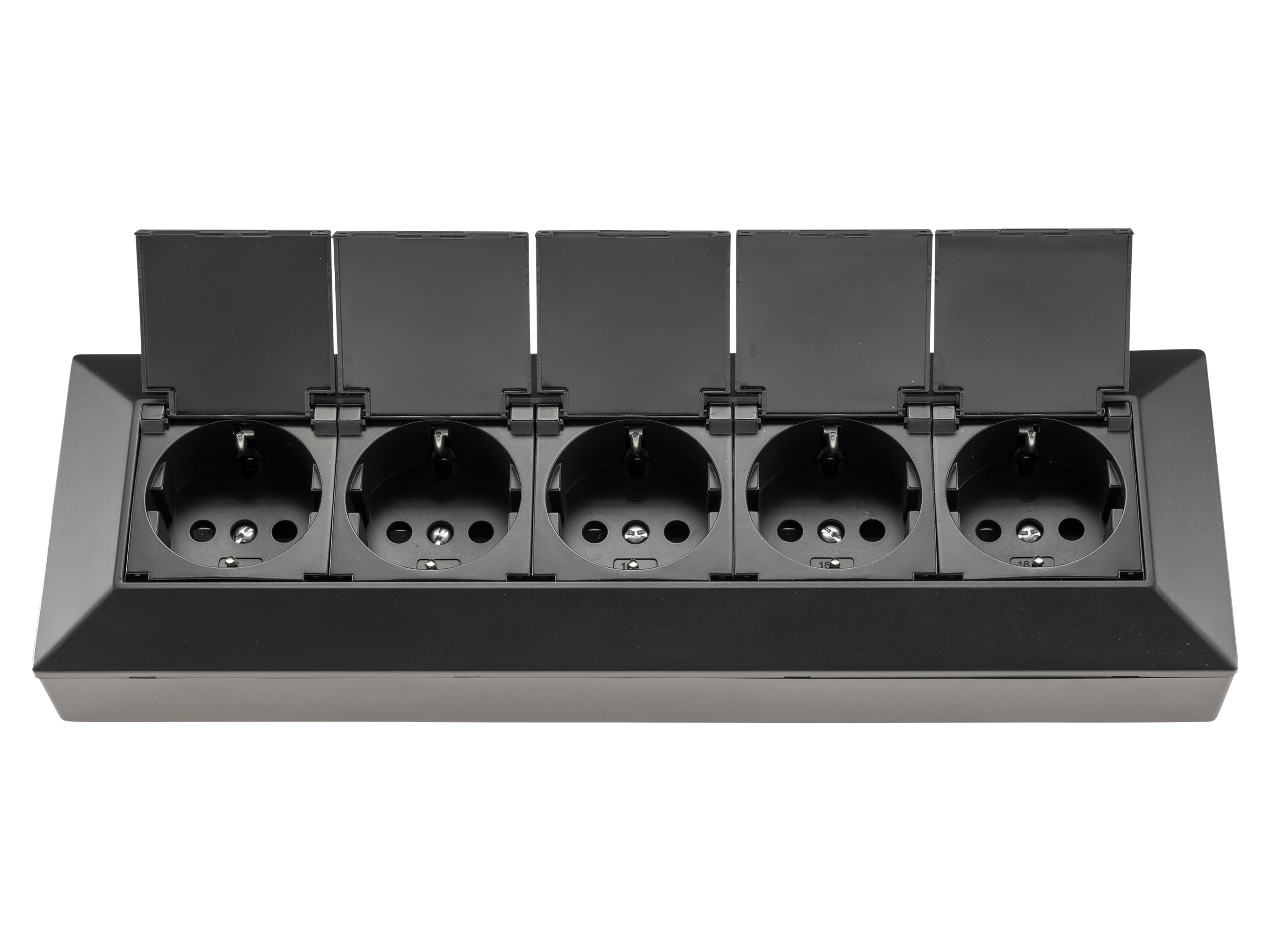 CHILITEC Steckdosenblock 23943, 5-fach, mit Schutzklappen, 250V/16A, schwarz
