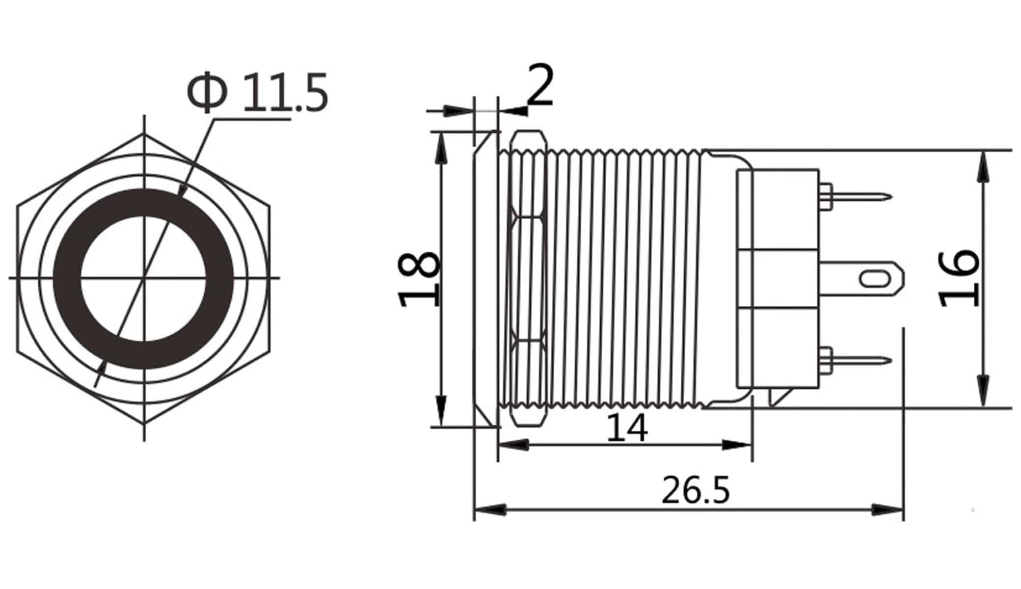 LED-Drucktaster, Ringbeleuchtung rot 12 V, Ø16 mm, 5 A/48 V LED-Drucktaster, Ringbeleuchtung rot 12 V, Ø16 mm, 5 A/48 V