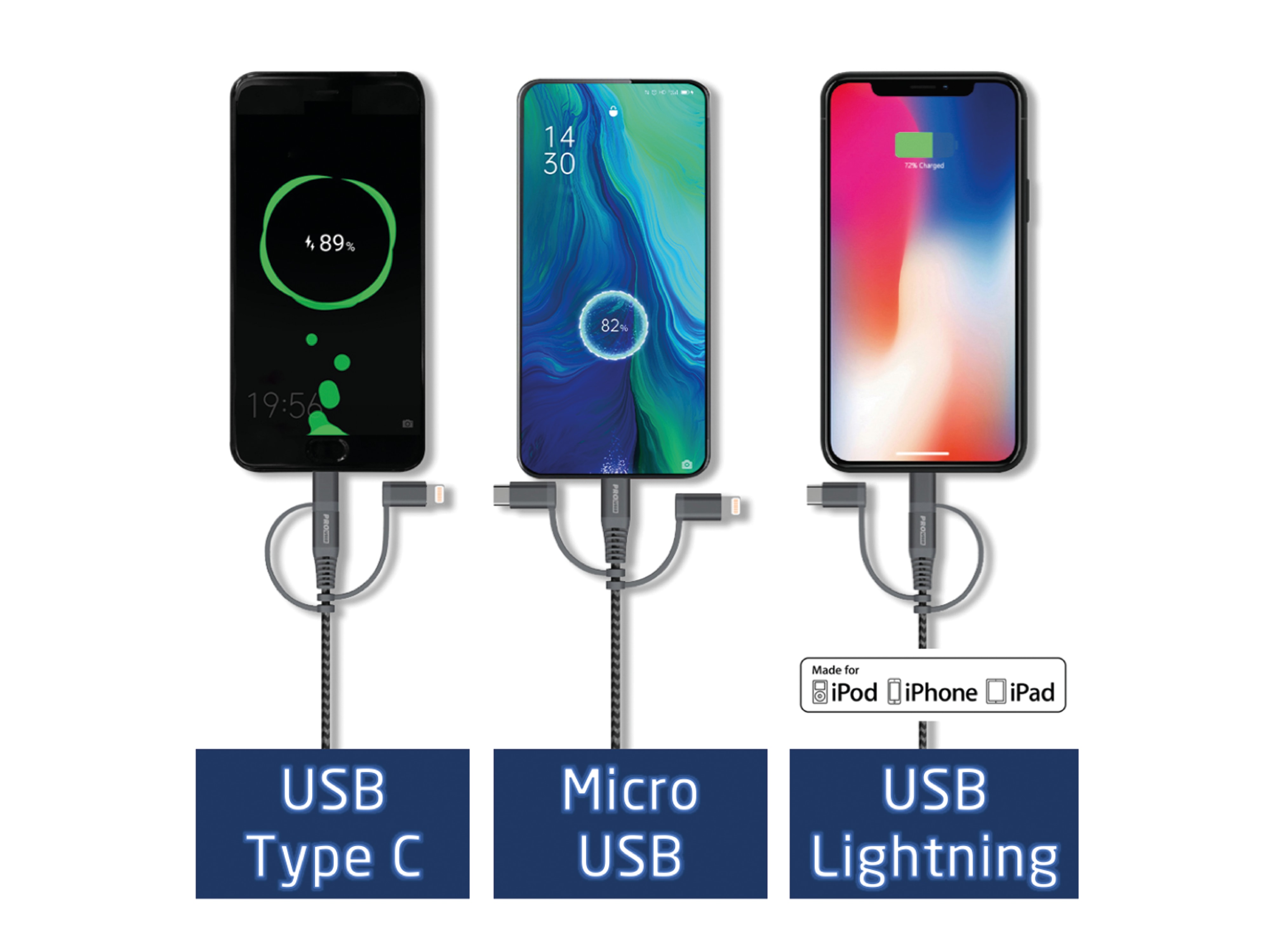PROUSER KFZ USB-Lader-Set 20176, QC, extra klein, 3in1 USB-Kabel, schwarz PROUSER KFZ USB-Lader-Set 20176, QC, extra klein, 3in1 USB-Kabel, schwarz