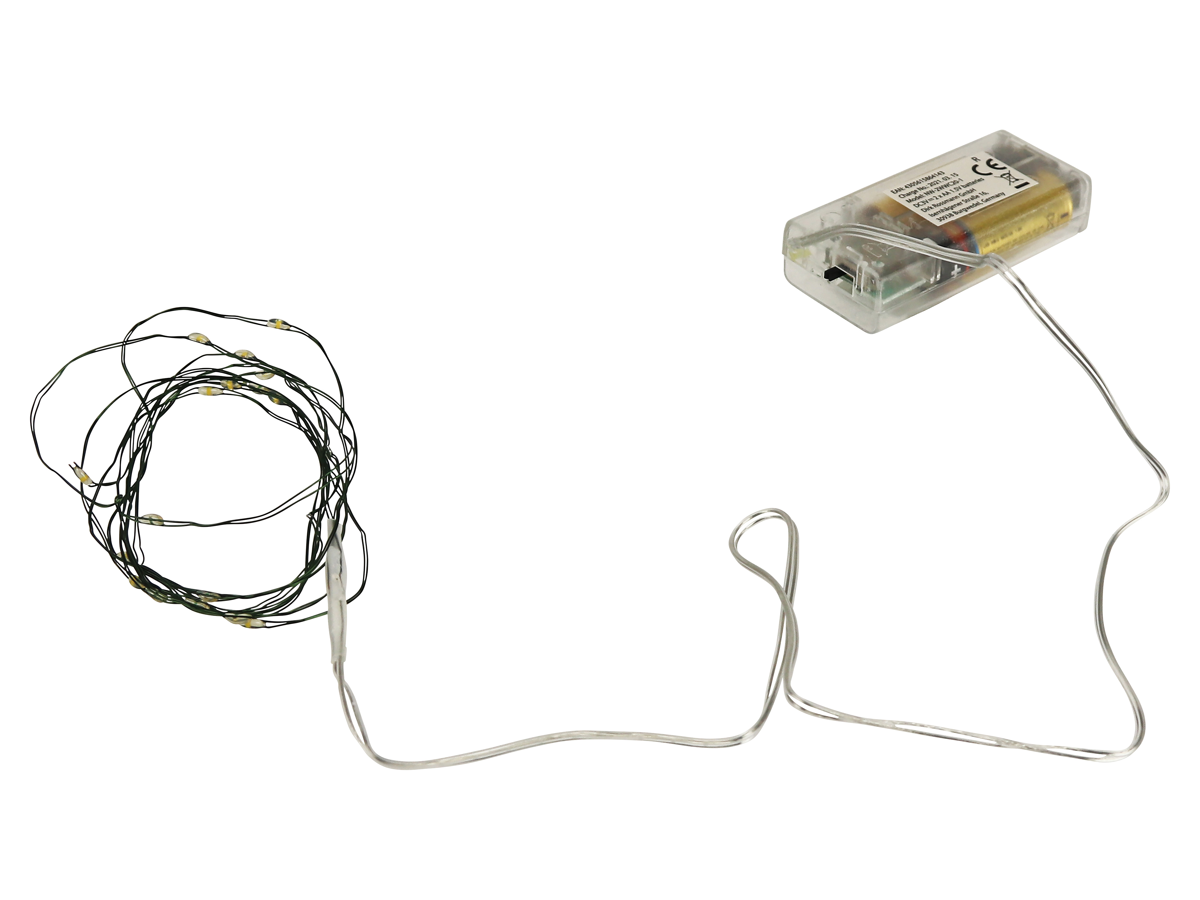 Micro-LED-Lichterkette, Dunkelgrün, 3V, warmweiß, 2,40m