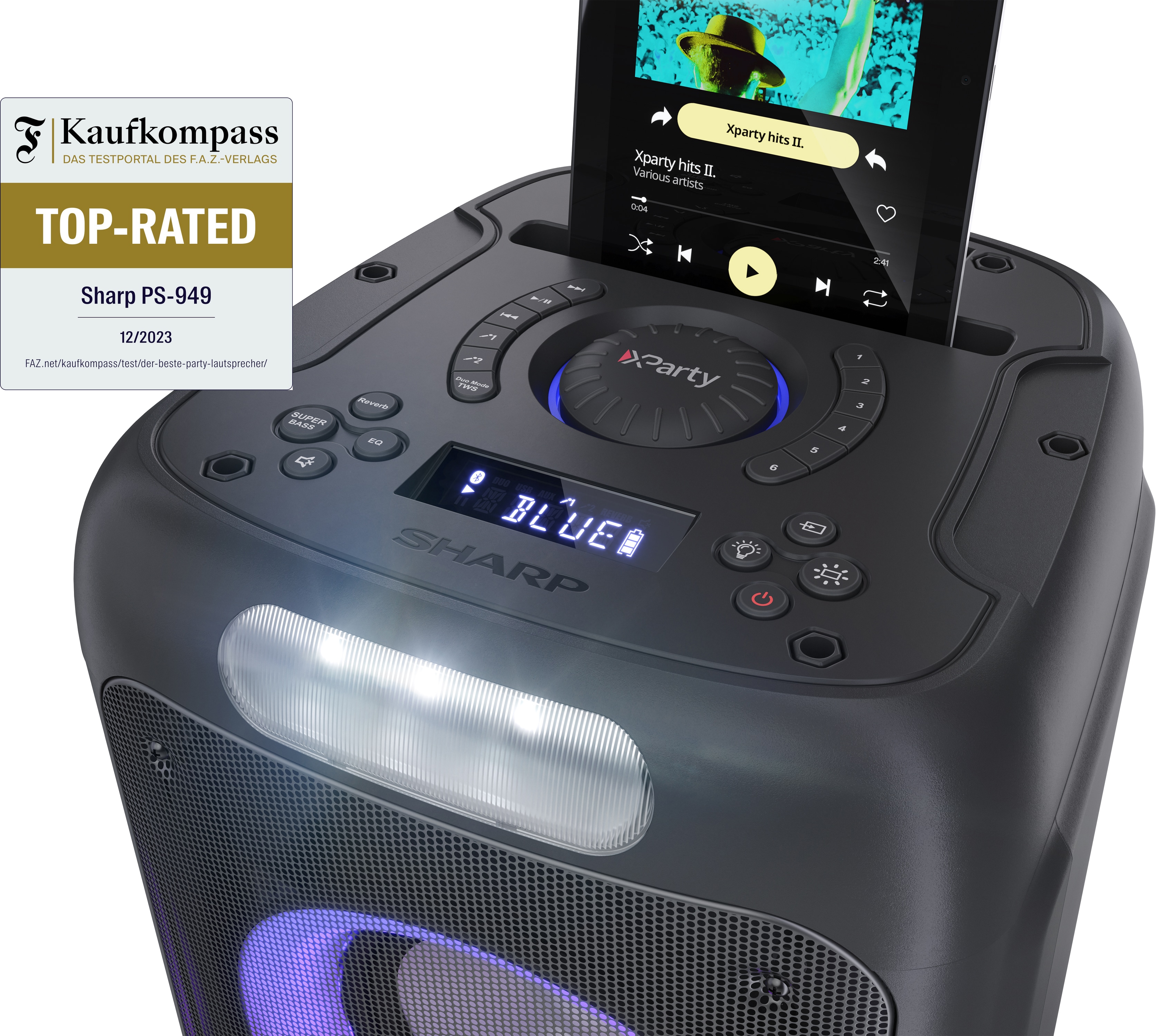 SHARP Party-Lautsprecher PS-949, tragbar, Bluetooth, USB, MP3, 132 W SHARP Party-Lautsprecher PS-949, tragbar, Bluetooth, USB, MP3, 132 W