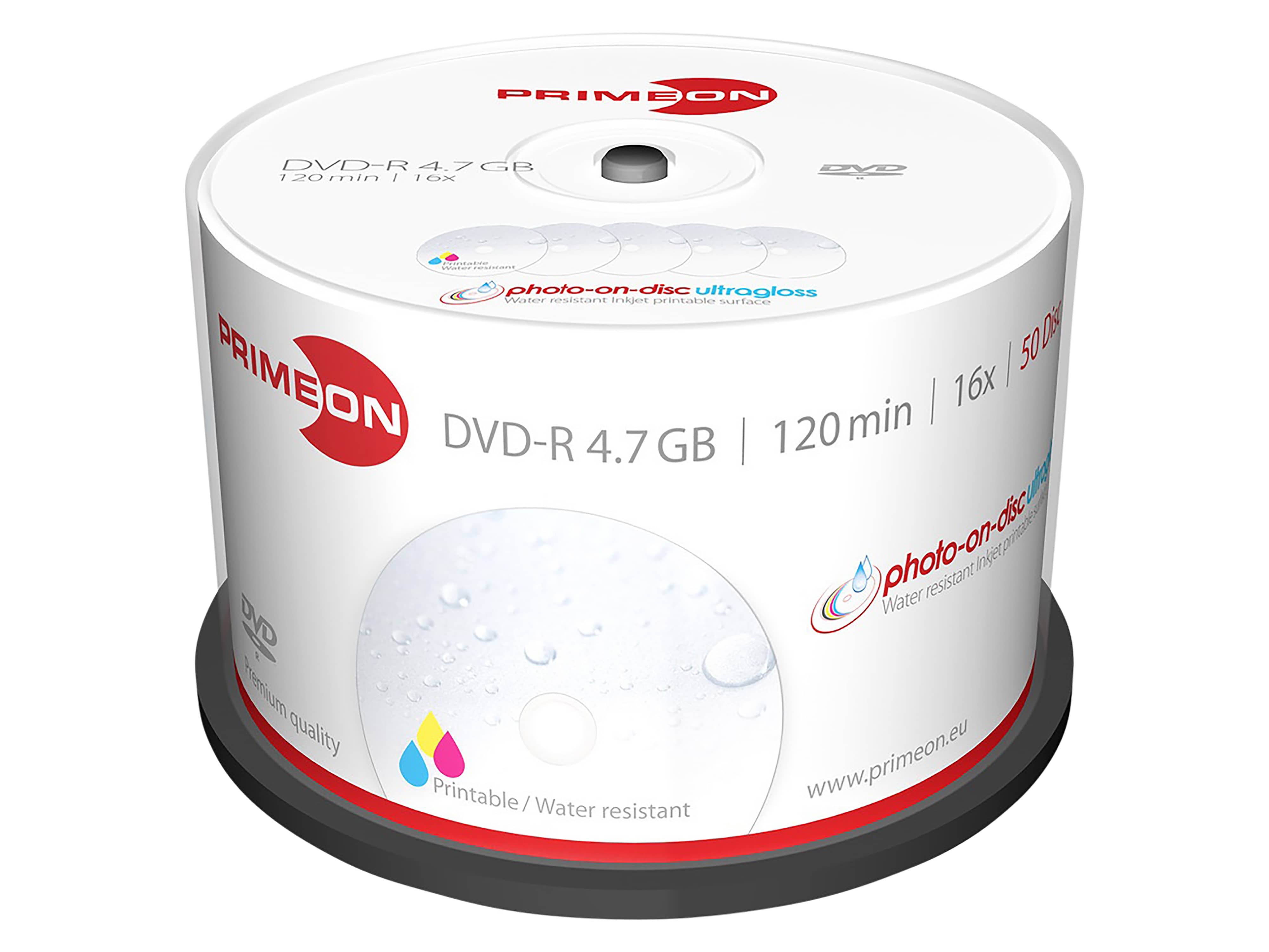 PRIMEON DVD-Rohling DVD-R 120Min 4.7GB 16x Cakebox 50 Stück printable ultragloss PRIMEON DVD-Rohling DVD-R 120Min 4.7GB 16x Cakebox 50 Stück printable ultragloss