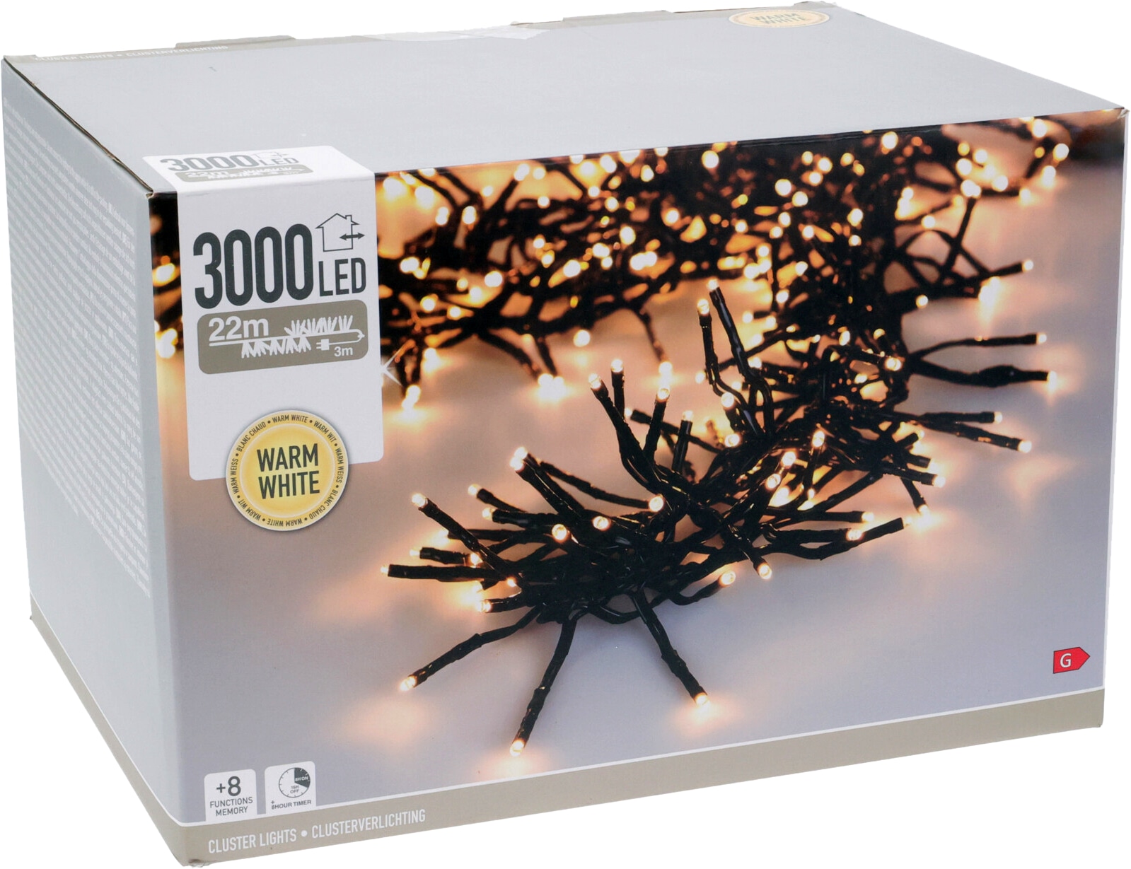 KOOPMAN LED-Clusterbeleuchtung Büschel warmweiß, 3000 LEDs, sw Kabel, Innen/Außen, 25m