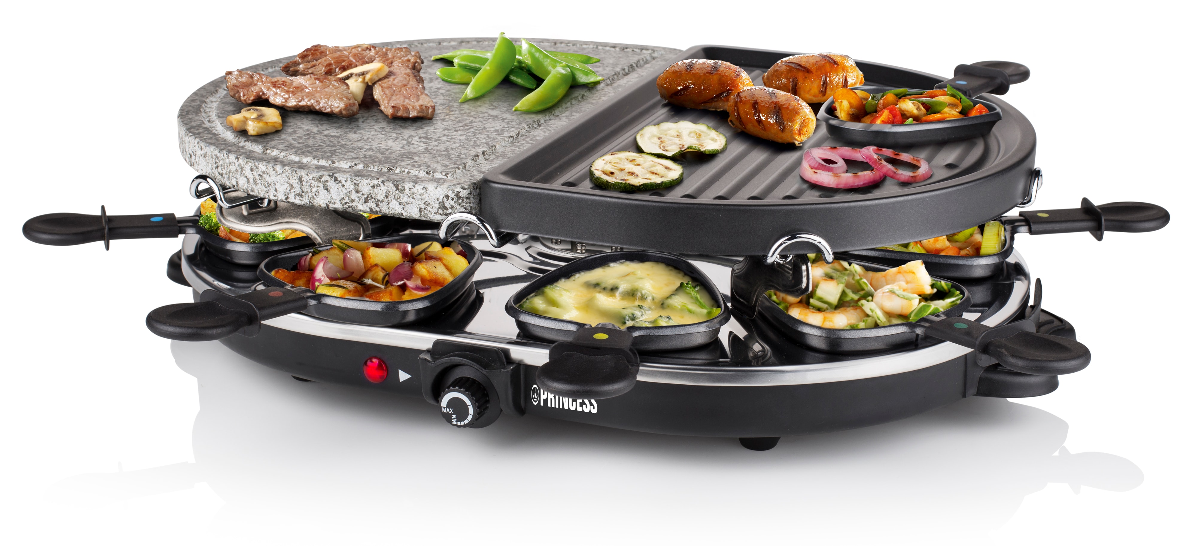 PRINCESS Raclette 8 Oval Stone u. Grill, 1200 W, 8 Personen, 43x30 cm