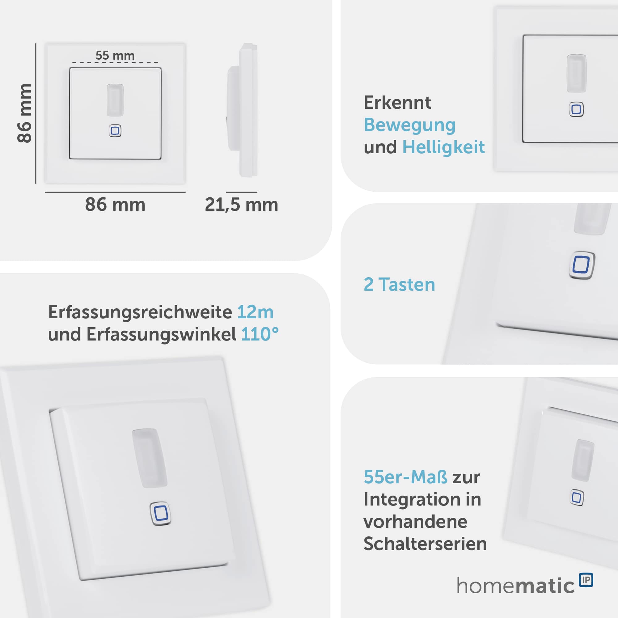 HOMEMATIC IP 156242A0 Bewegungsmelder für 55er Rahmen, innen