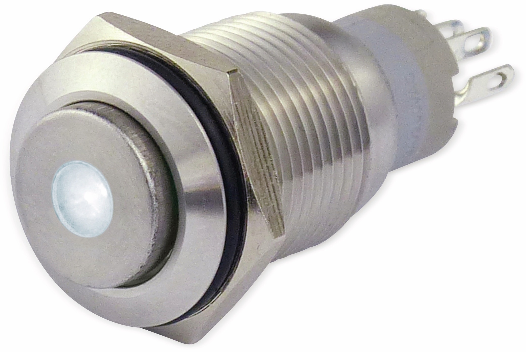 Metalltaster 16 mm mit LED Punktbel. weiss,  1 x UM, 250 V~, 3 A