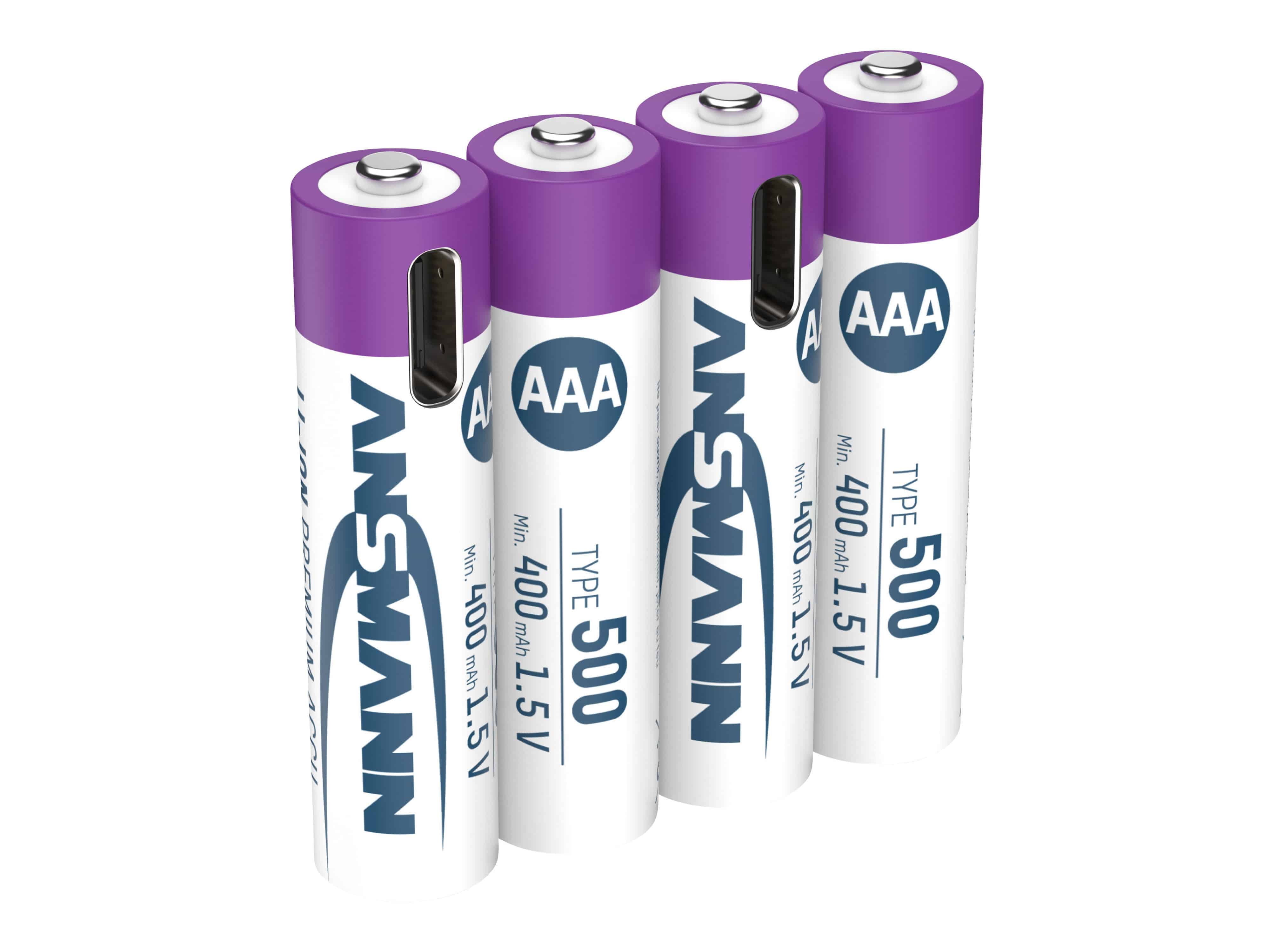 ANSMANN Li-Ion Micro-Akku, AAA, Typ 500 (min. 400mAh), 4 Stück