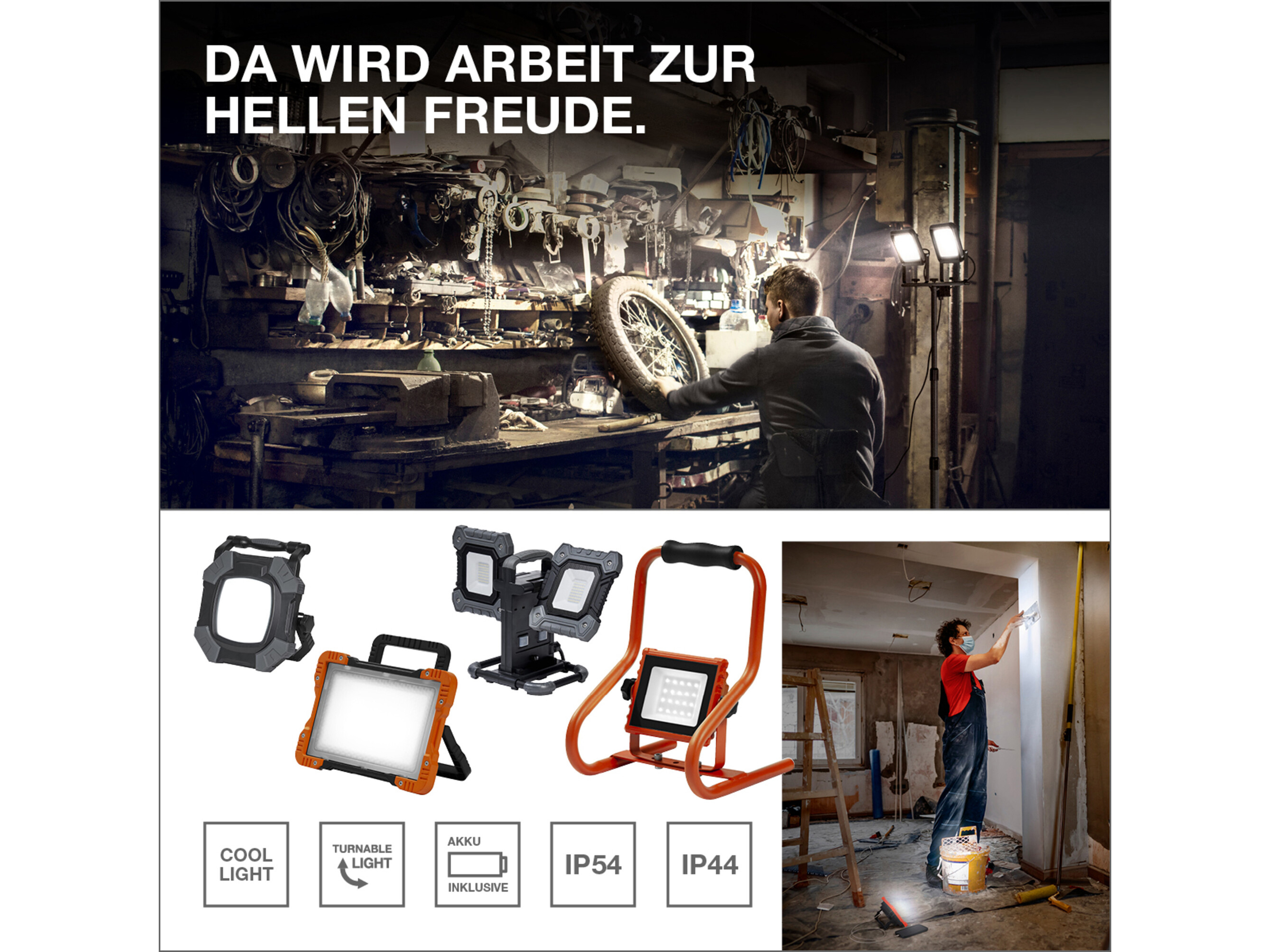 OSRAM LED-Baustrahler, 50W, 4000lm, 4000K, IP20, neutralweiß, orange/schwarz