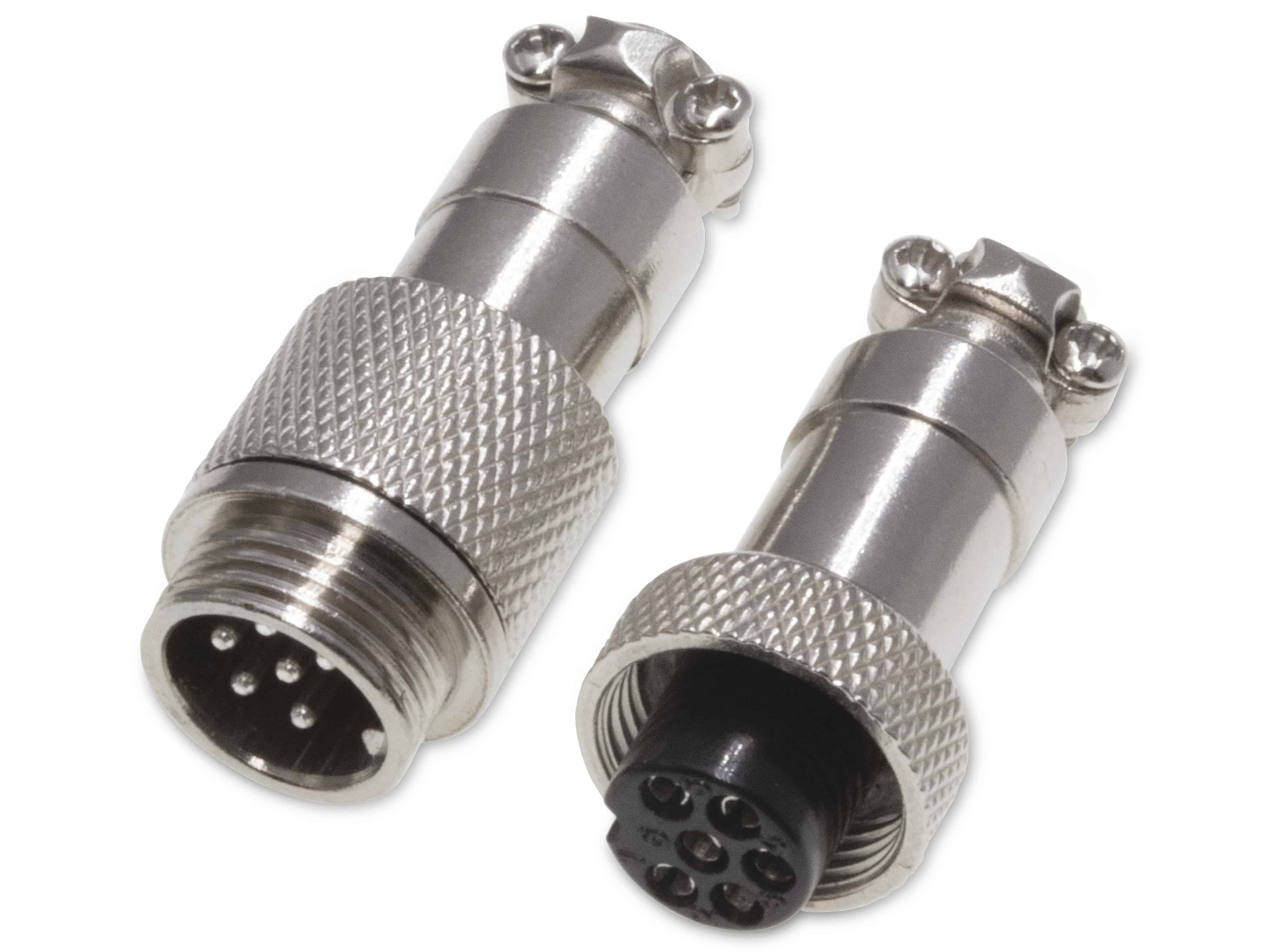 Rundsteckverbinder, 6-polig, 48V, 1A, Lötanschluss, IP55, wire to wire, 1 Stecker + 1 Buchse Rundsteckverbinder, 6-polig, 48V, 1A, Lötanschluss, IP55, wire to wire, 1 Stecker + 1 Buchse