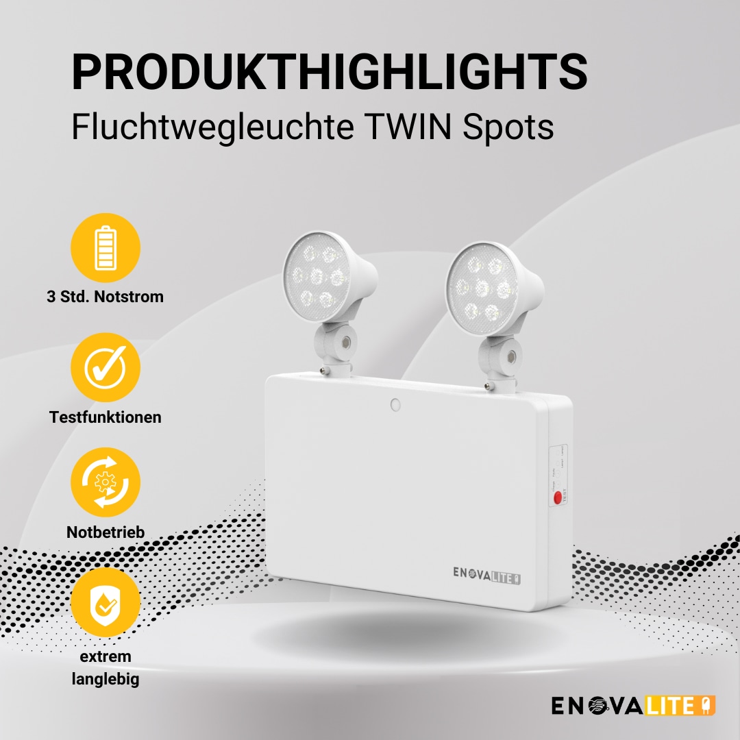 ENOVALITE LED-Fluchtwegleuchte, 6 W, Twin-Spot, Wandmontage ENOVALITE LED-Fluchtwegleuchte, 6 W, Twin-Spot, Wandmontage