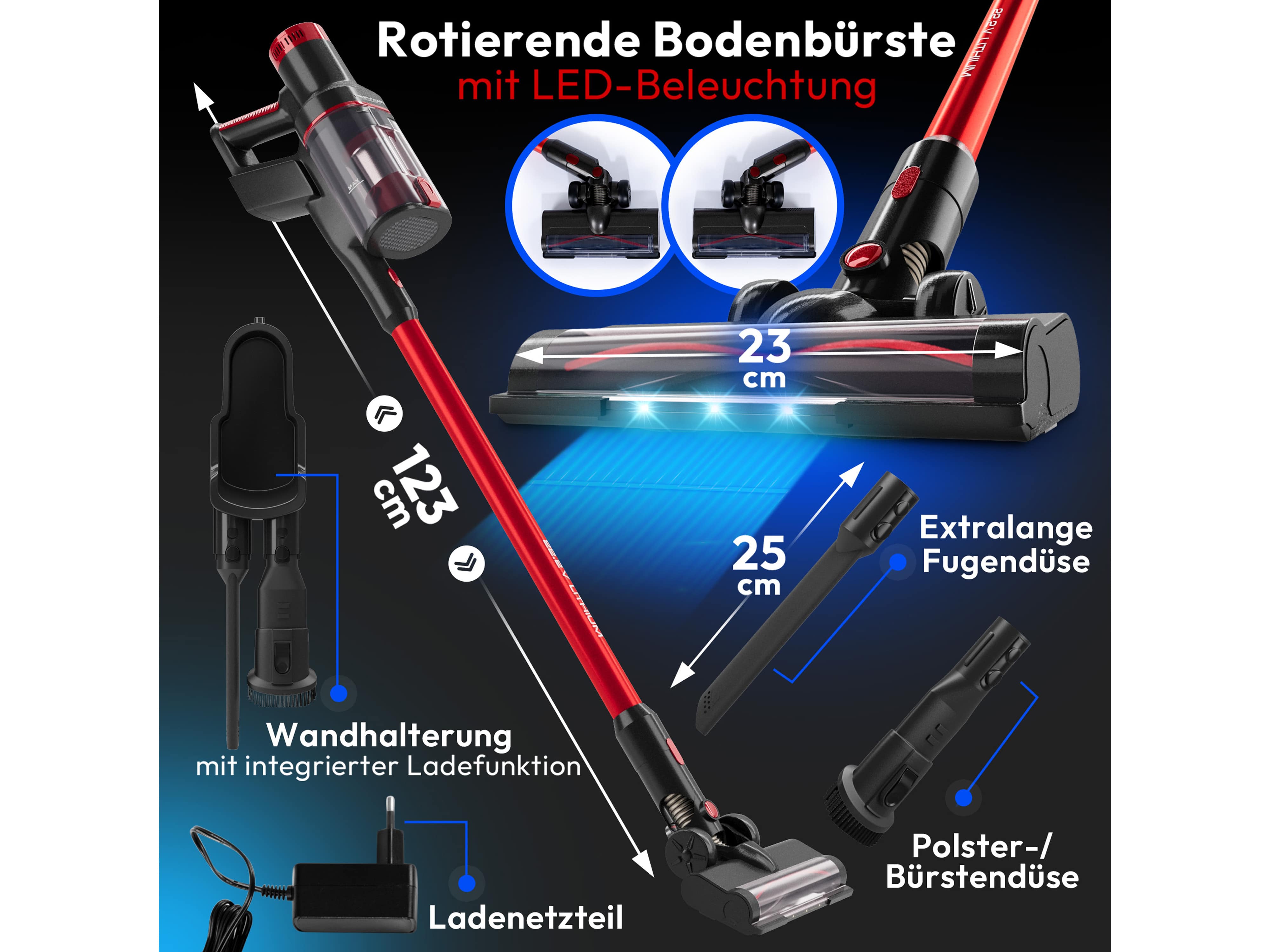 PROFI CARE Akku Staubsauger PC-BS 3136 A, anthrazit-rot, 2200 mAh, 22,2V PROFICARE Akku Staubsauger PC-BS 3136 A, anthrazit-rot, 2200 mAh, 22,2V