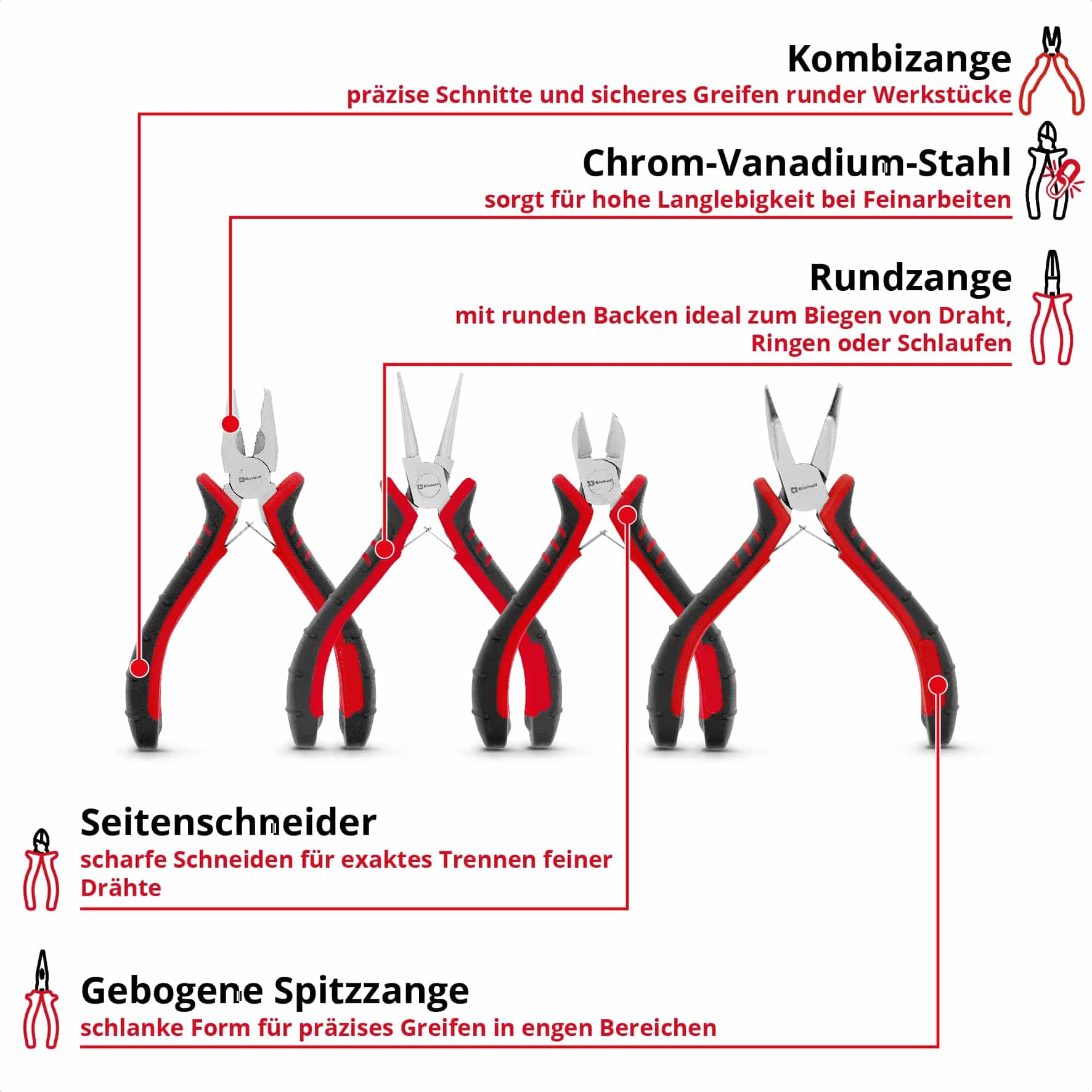 EINHELL Feinmechaniker-Zangen-Set, 370532, 4-teilig EINHELL Feinmechaniker-Zangen-Set, 370532, 4-teilig