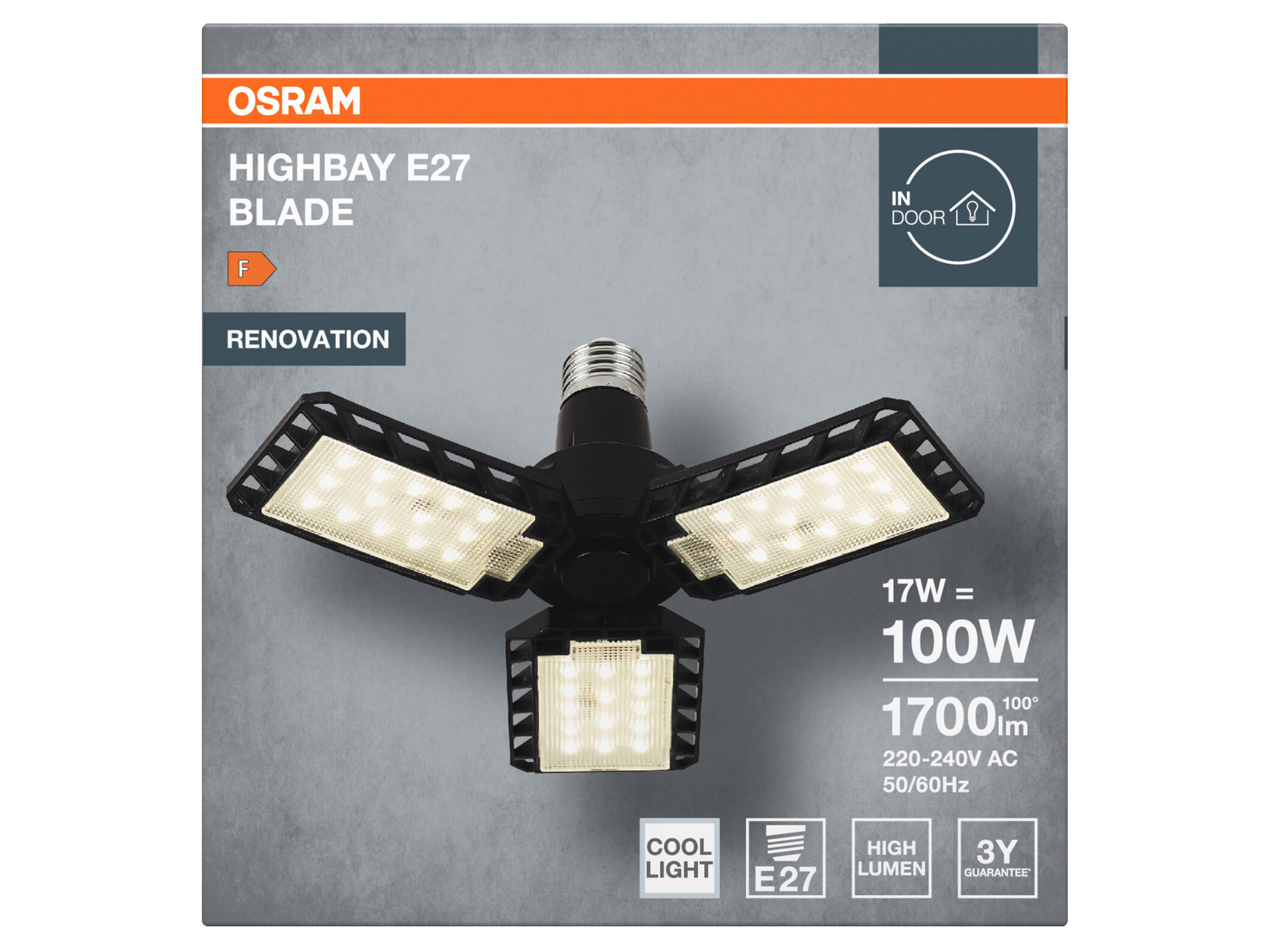 OSRAM LED-Deckenleuchte, E27, 17W, 4000K, EEK: F, IP20, 1700lm, schwarz