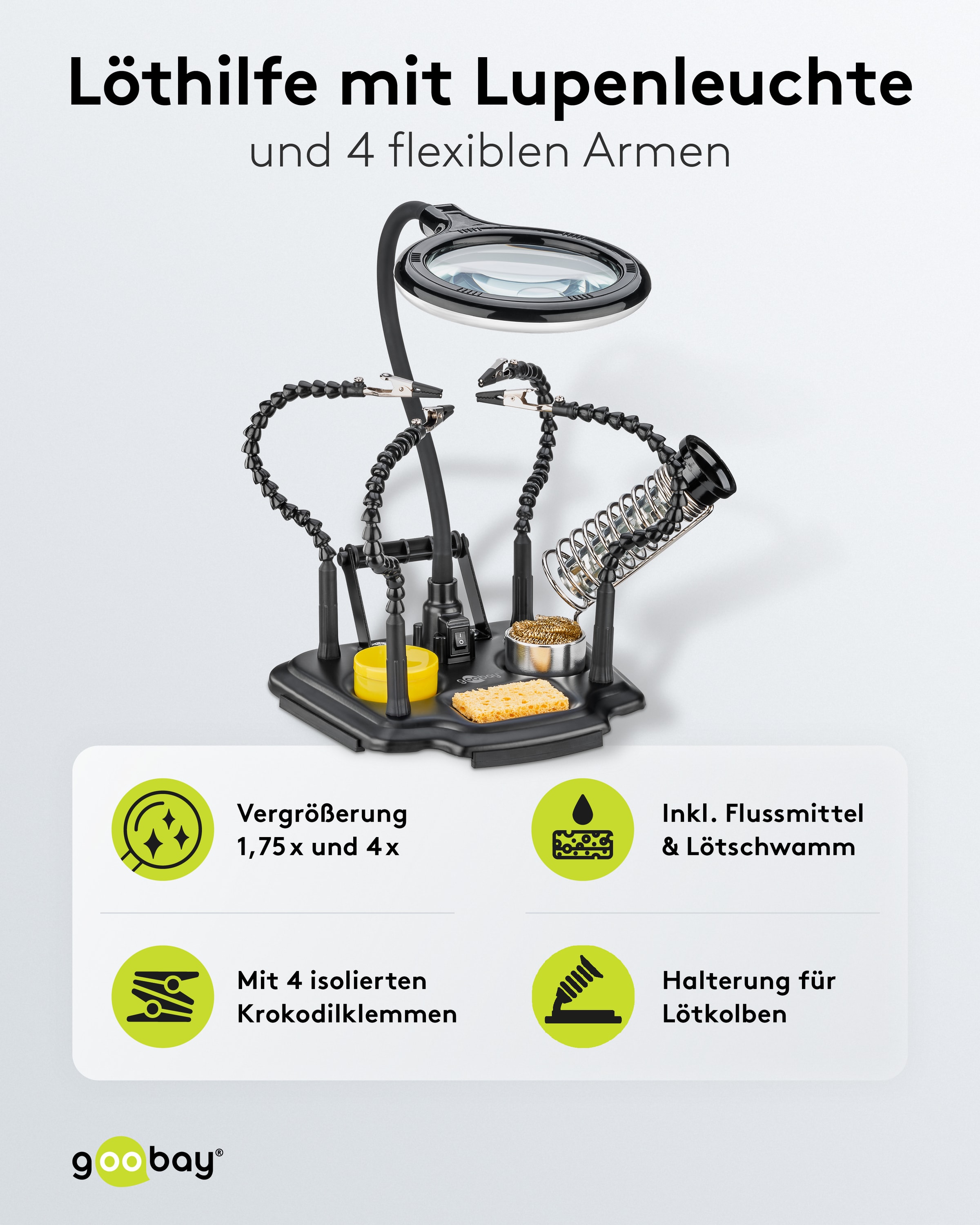 GOOBAY Löthilfe, 76558, mit Lupenleuchte und Schwanenhals-Armen