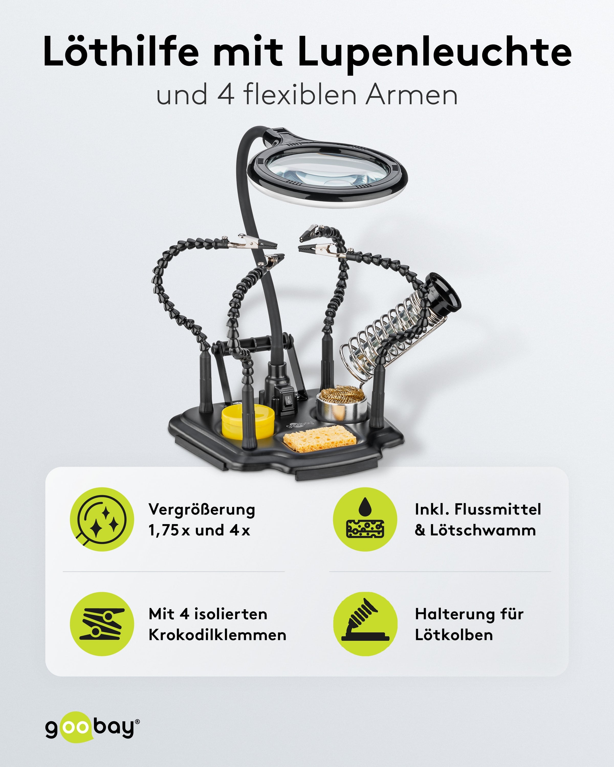 GOOBAY Löthilfe, 76558, mit Lupenleuchte und Schwanenhals-Armen
