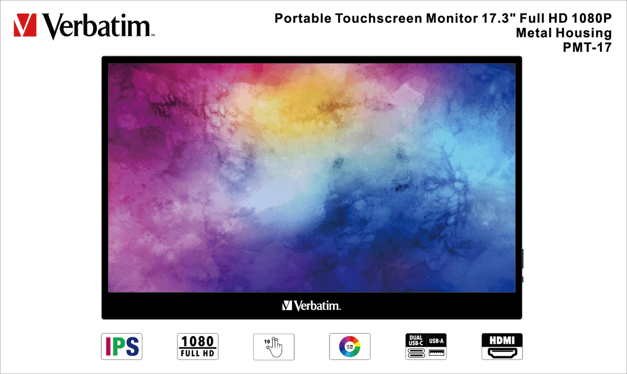 VERBATIM Tragbarer Monitor PMT-17, 43,9 cm (17.3"), HDMI, USB-C VERBATIM Tragbarer Monitor PMT-17, 43,9 cm (17.3"), HDMI, USB-C