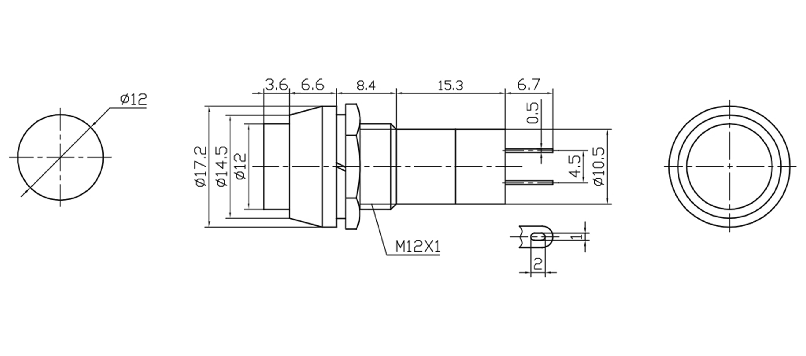 Einbau-Druckschalter PBS-11A, rund, Ein/Aus, blau