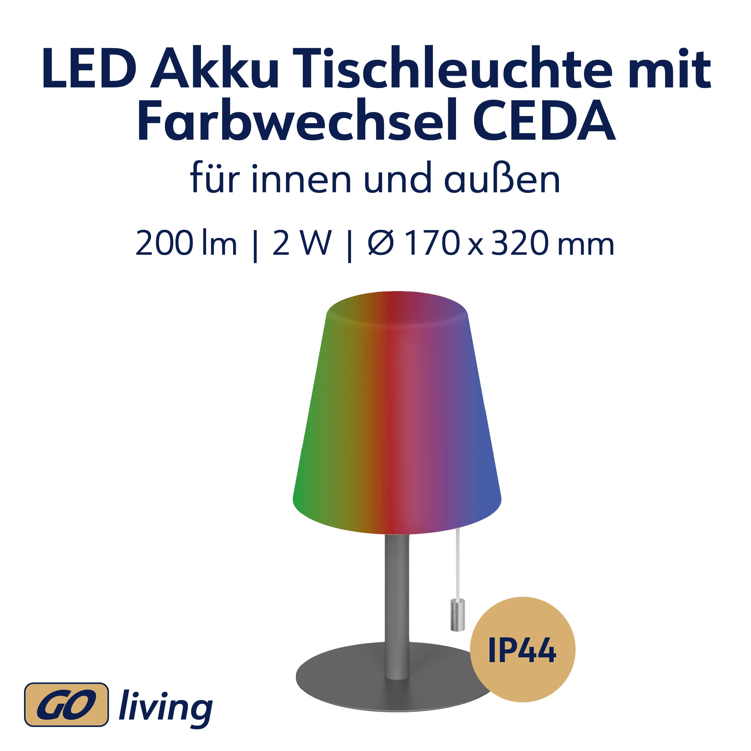 MÜLLER-LICHT LED-Akku-Tischleuchte CEDA, 2W, 200lm, RGB + weiß, grau