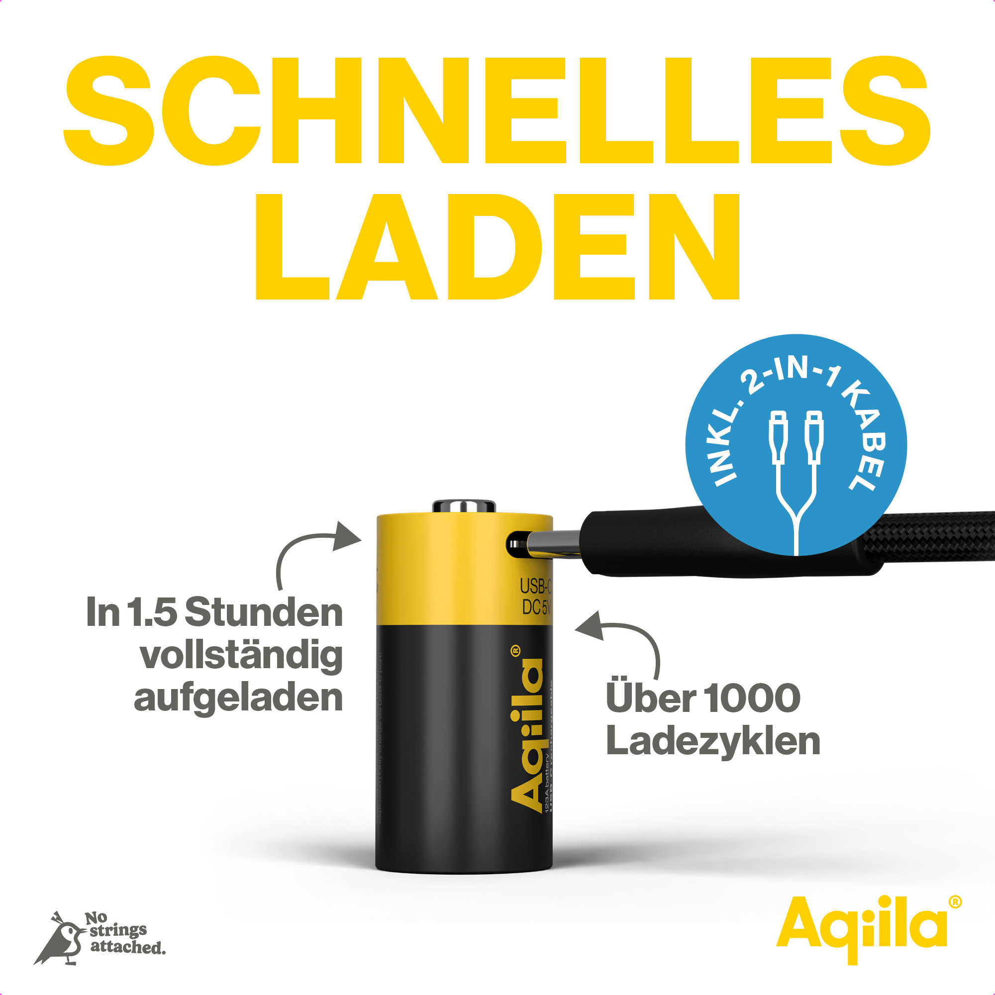 Li-lon-Akku AQILLA, CR123A, USB-C, 3 V, 2er Pack
