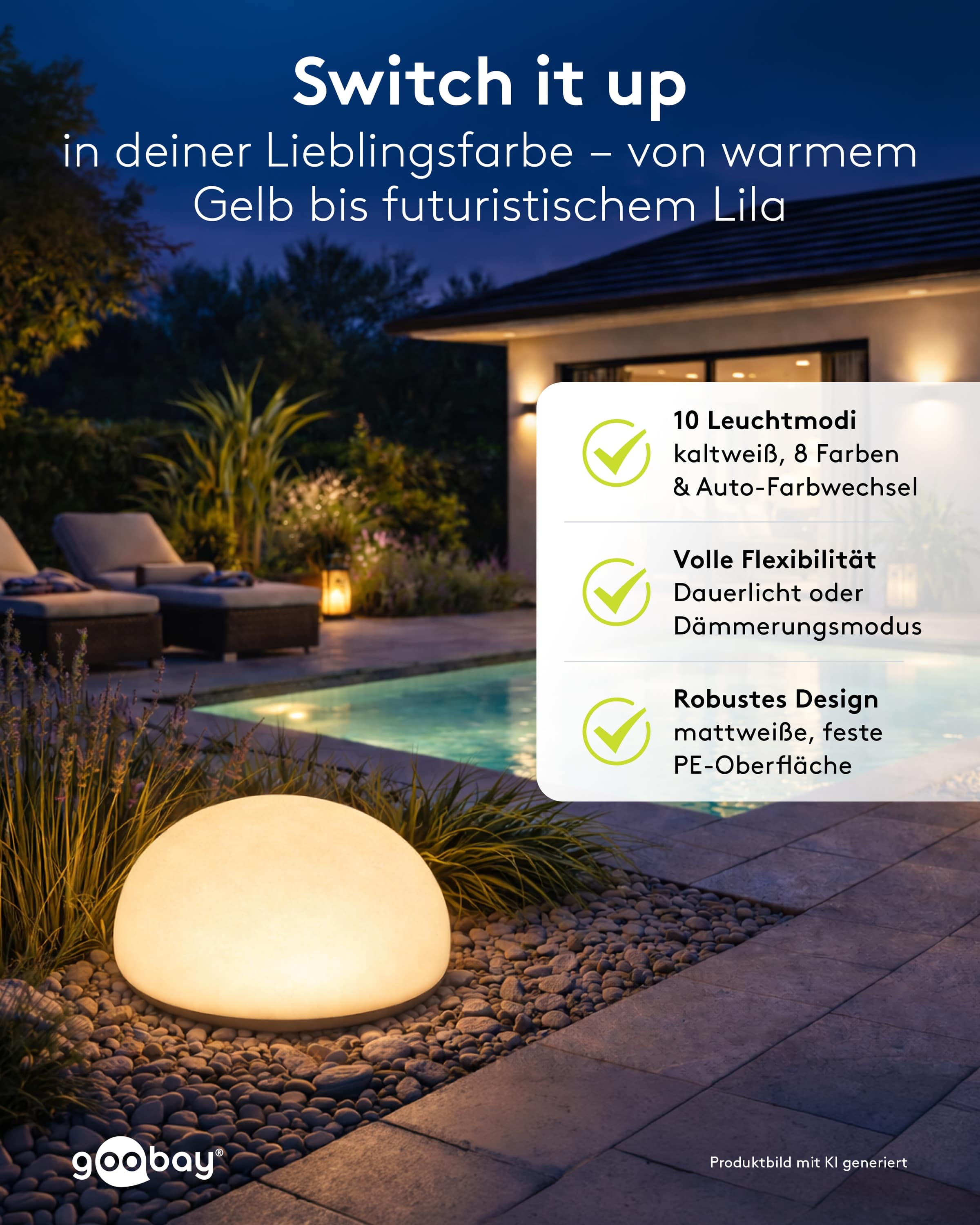 GOOBAY LED-Solar-Gartenleuchten, 24 cm, Stein, Größe M, RGBW, 2 Stück GOOBAY LED-Solar-Gartenleuchten, 24 cm, Stein, Größe M, RGBW, 2 Stück