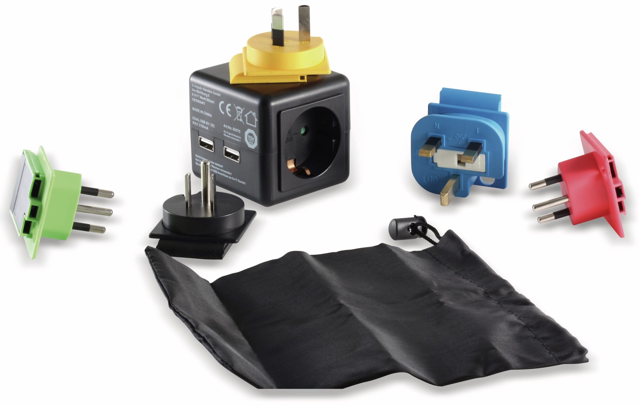 S-IMPULS Welt-Reiseadapter mit Schutzkontakt-Steckdose, 2x USB, TÜV S-IMPULS Welt-Reiseadapter mit Schutzkontakt-Steckdose, 2x USB, TÜV