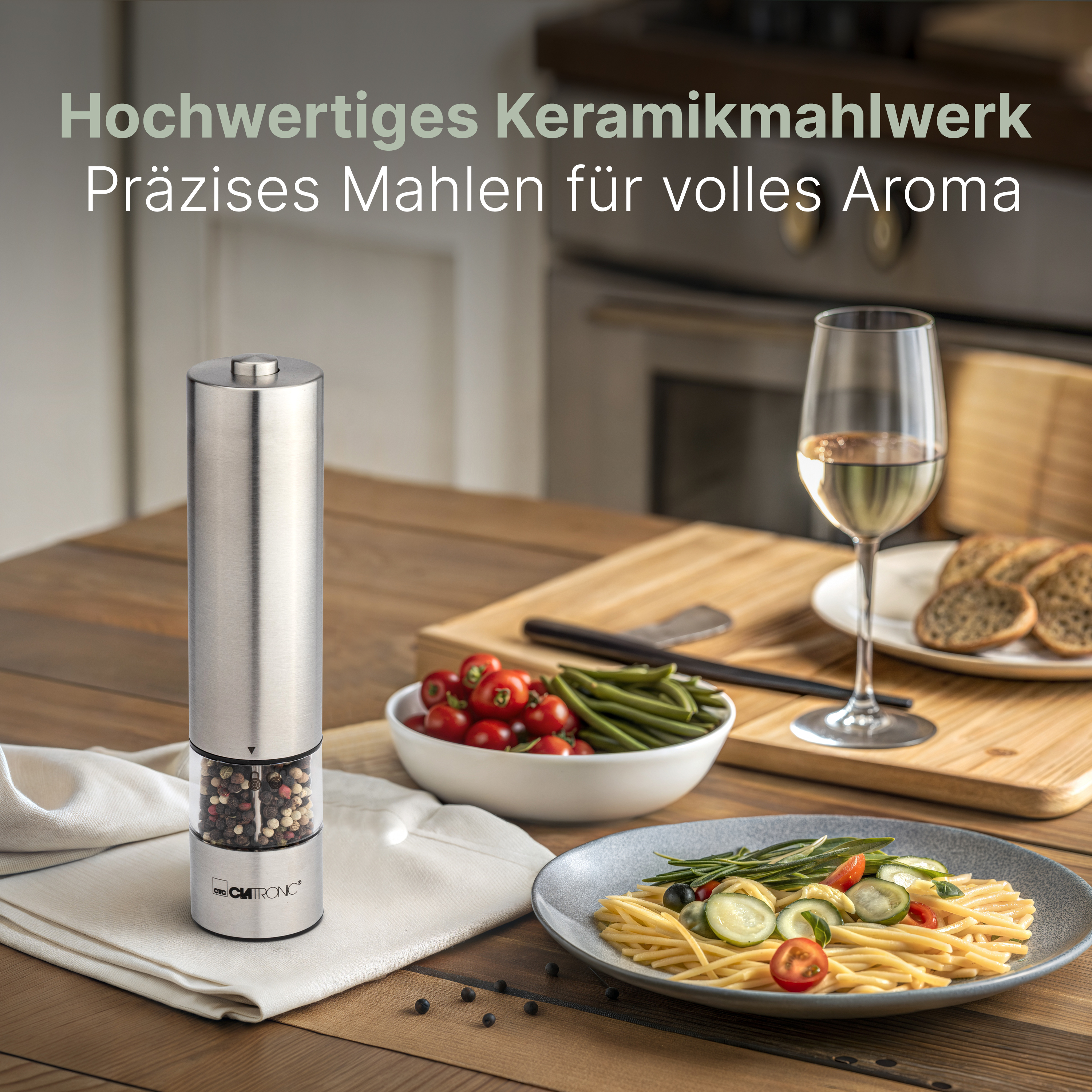 CLATRONIC Salz & Pfeffermühle PSM 3004 N, elektrisch, mit Licht, Karamik-Mahlwerk