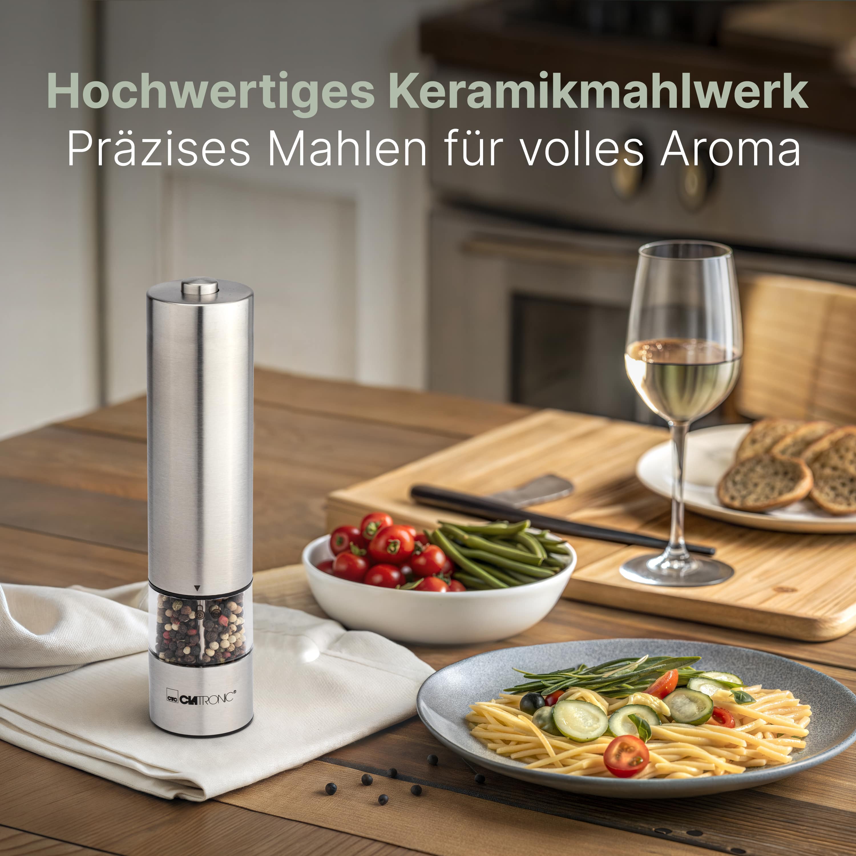 CLATRONIC Salz & Pfeffermühle PSM 3004 N, elektrisch, mit Licht, Karamik-Mahlwerk